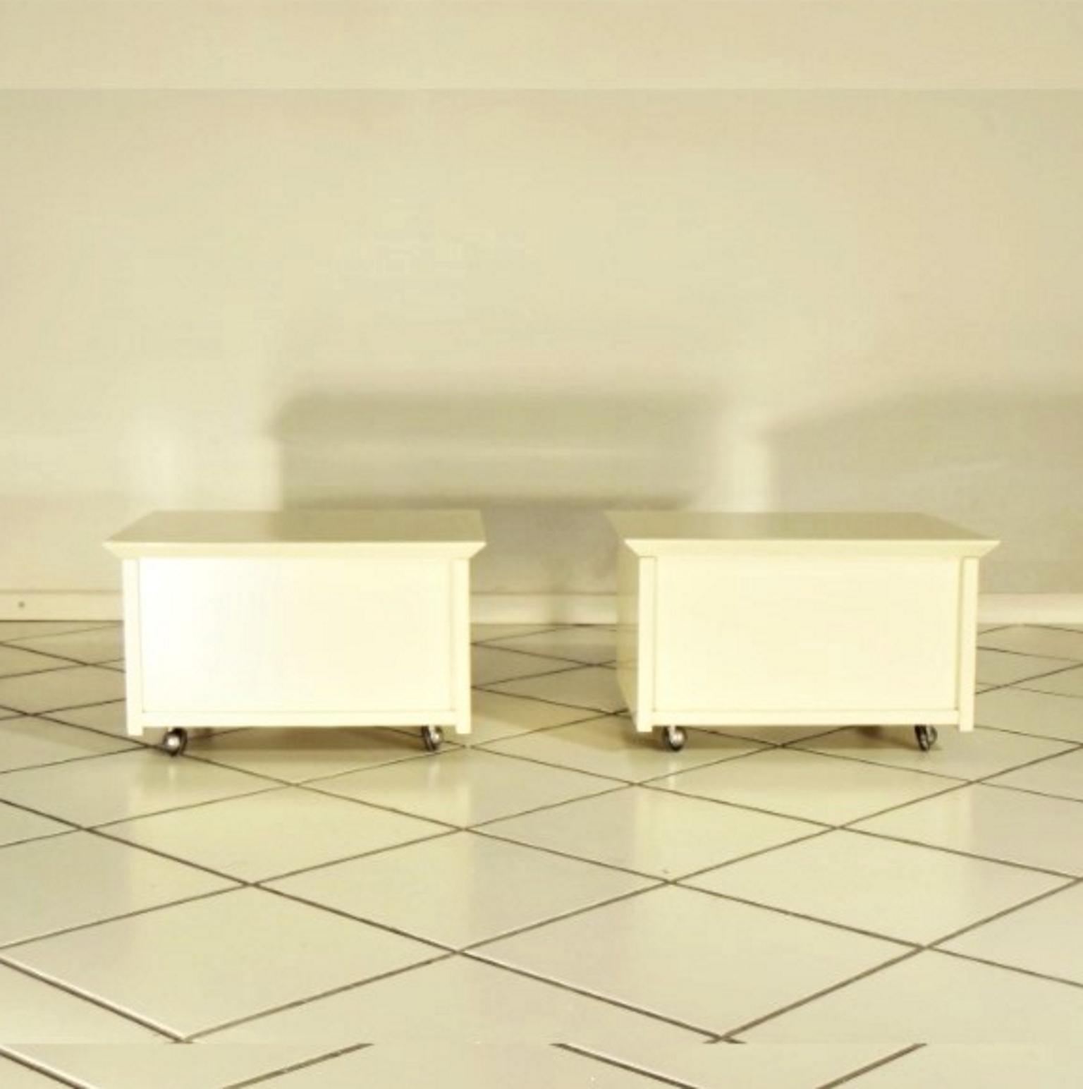 Space Age Claudio Salocchi 1975 Set of Two Nightstands Sand Glossy Lacquer 45° Cut Sormani