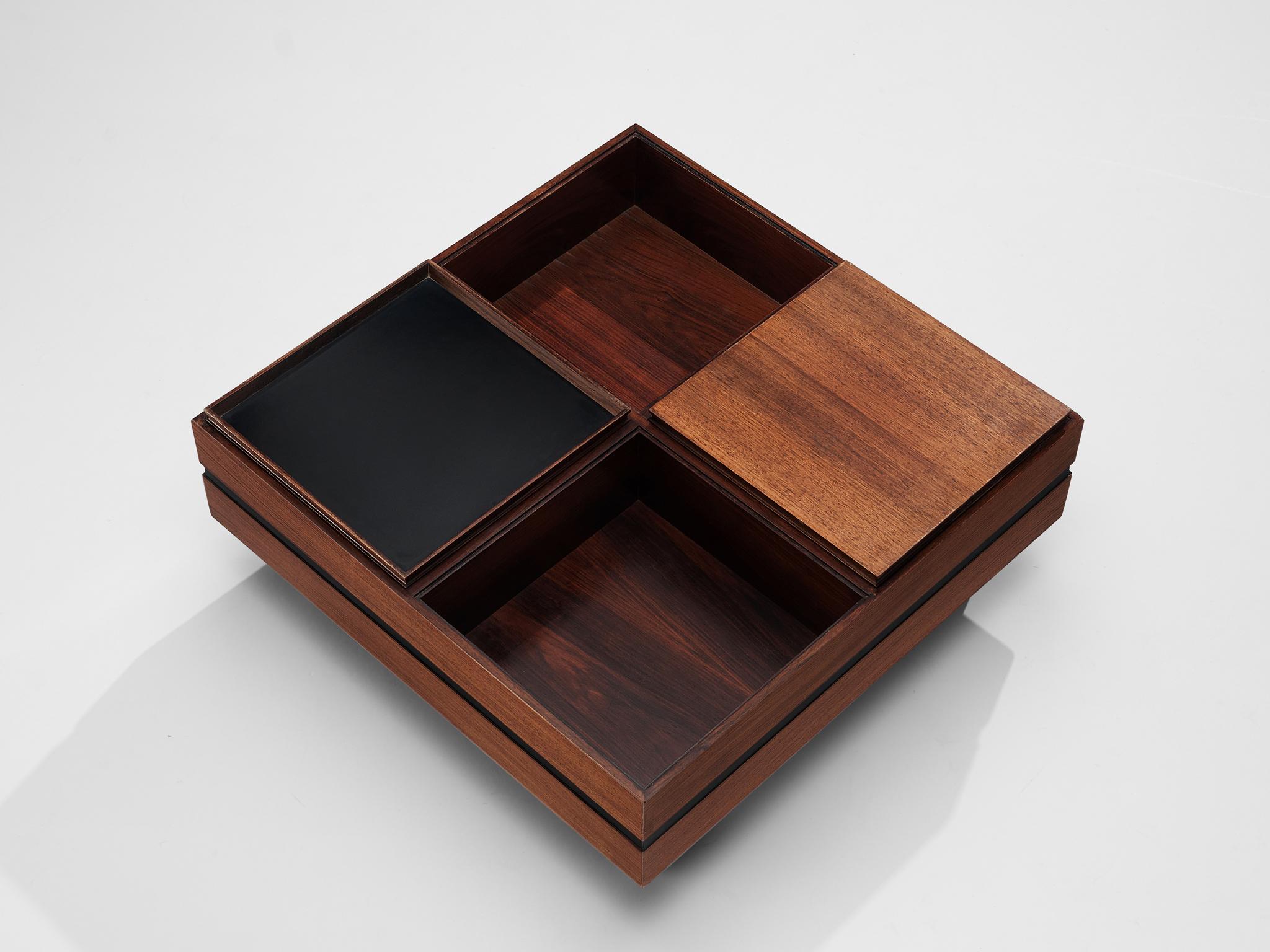 Claudio Salocchi Coffee Table in Rosewood and Walnut In Good Condition In Waalwijk, NL
