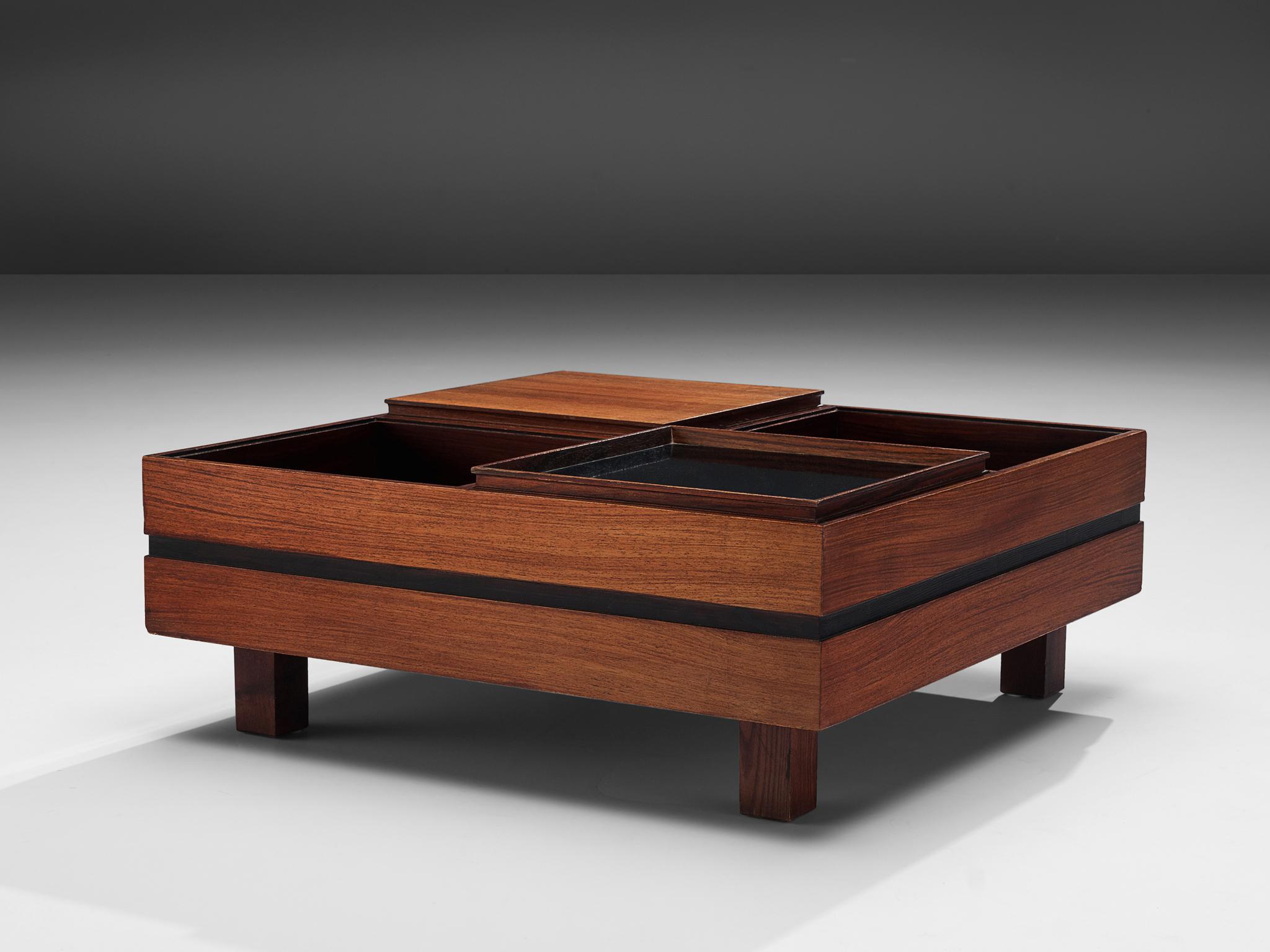 Mid-20th Century Claudio Salocchi Coffee Table in Rosewood and Walnut