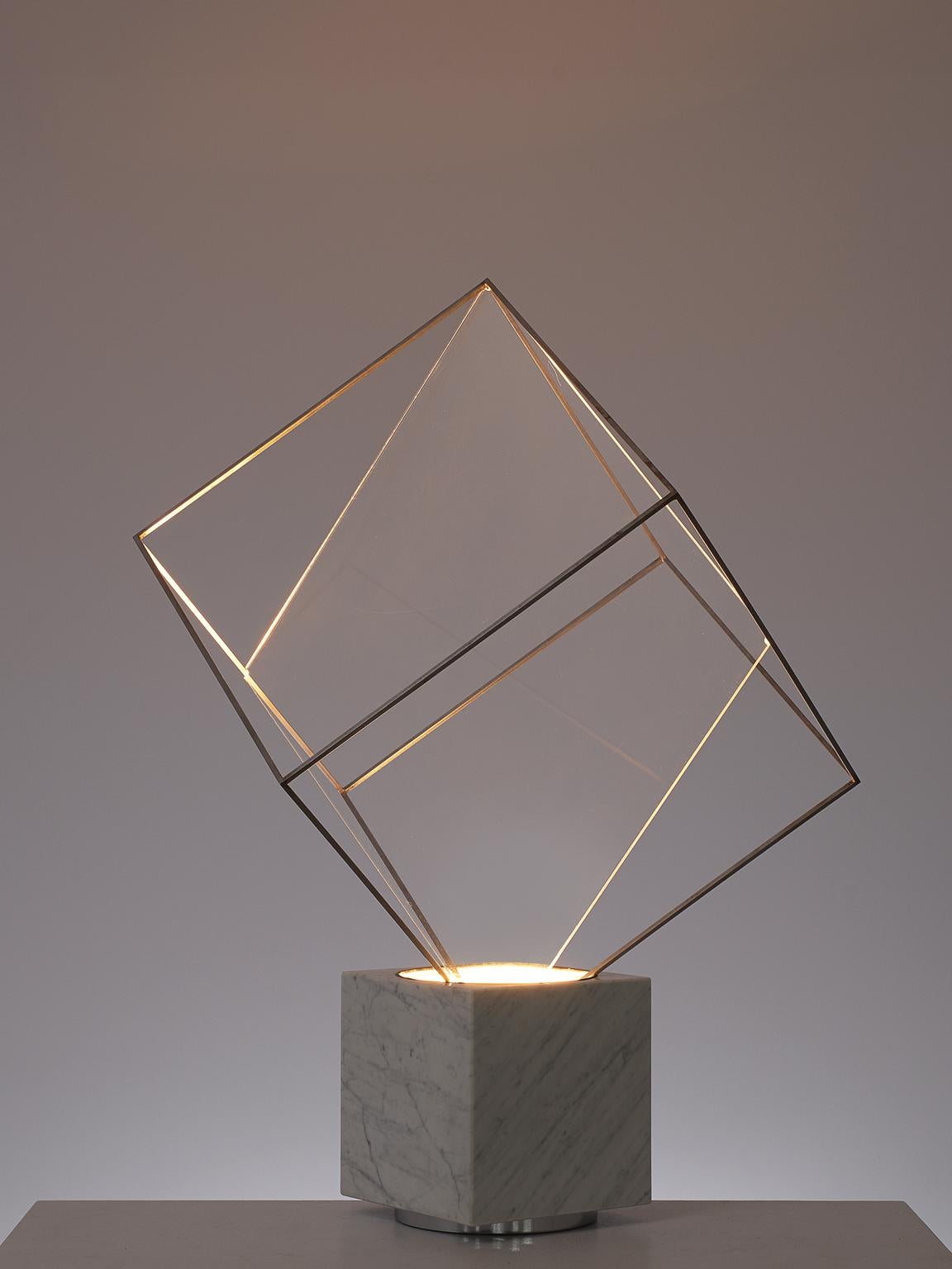 Mid-Century Modern Claudio Salocchi for Lumen Form, 'Tulpa' Lamp, Marble, Acrylic, Chrome-Plated Me