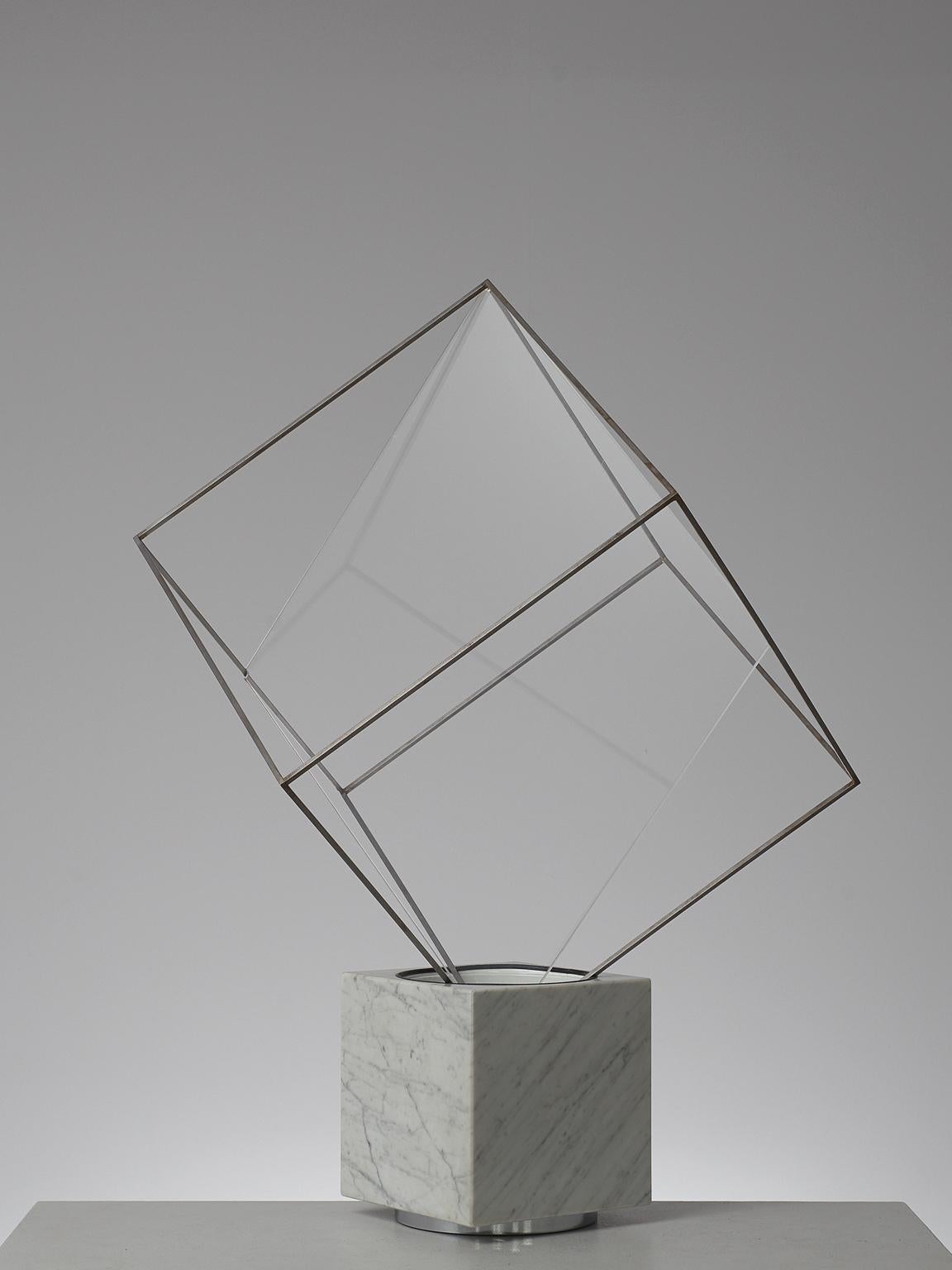 Italian Claudio Salocchi for Lumen Form, 'Tulpa' Lamp, Marble, Acrylic, Chrome-Plated Me