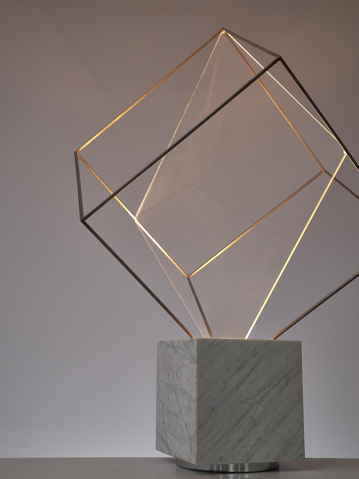 Late 20th Century Claudio Salocchi for Lumen Form, 'Tulpa' Lamp, Marble, Acrylic, Chrome-Plated Me