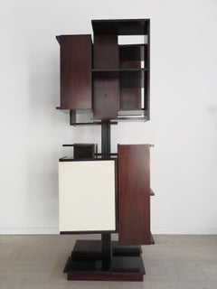 Claudio Salocchi for Sormani Italian Midcentury Metal Dark Wood Bookcase, 1960s