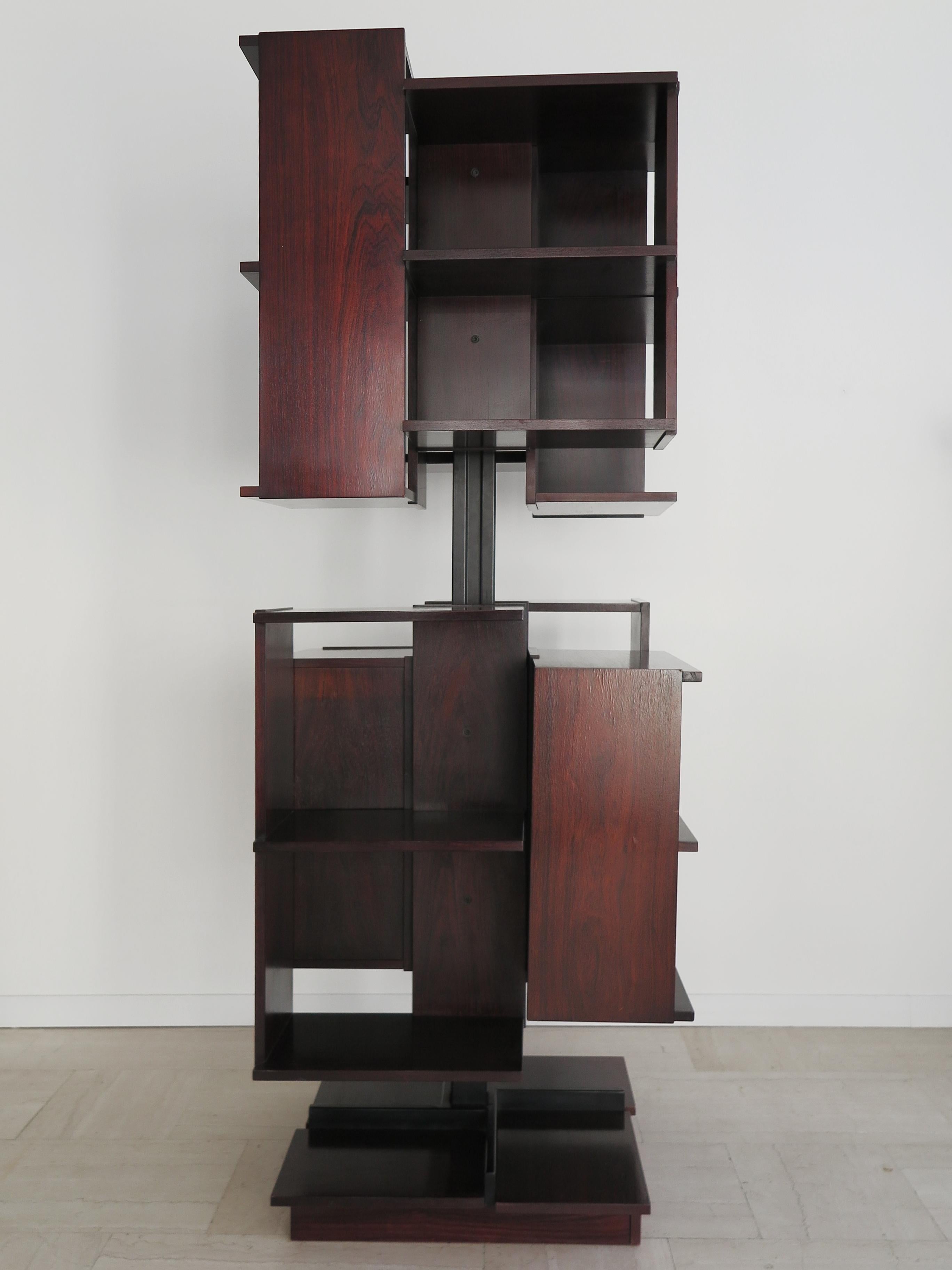Mid-Century Modern Claudio Salocchi for Sormani Italian Midcentury Metal Dark Wood Bookcase, 1960s