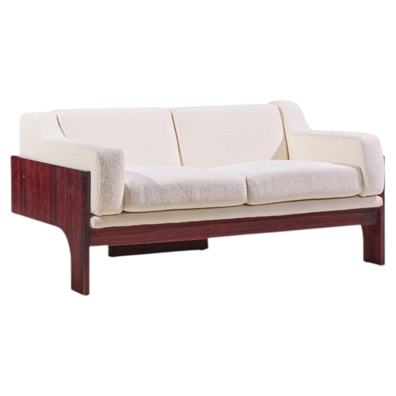 Claudio Salocchi for Sormani Mid Century Rosewood and Boucle Settee Sofa