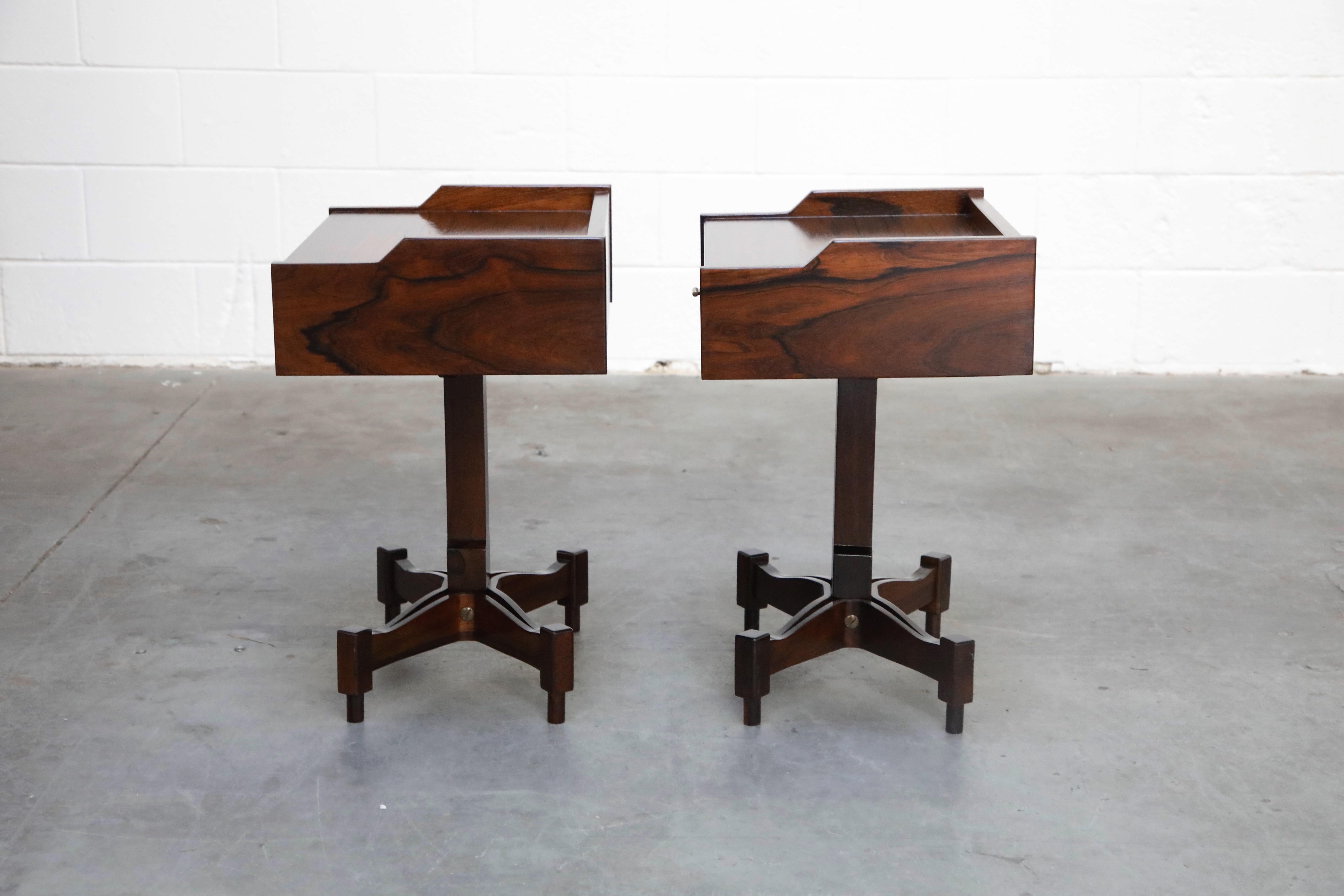 Claudio Salocchi for Sormani Model SC-50 Rosewood Nightstands, Italy, c 1960s In Excellent Condition In Los Angeles, CA