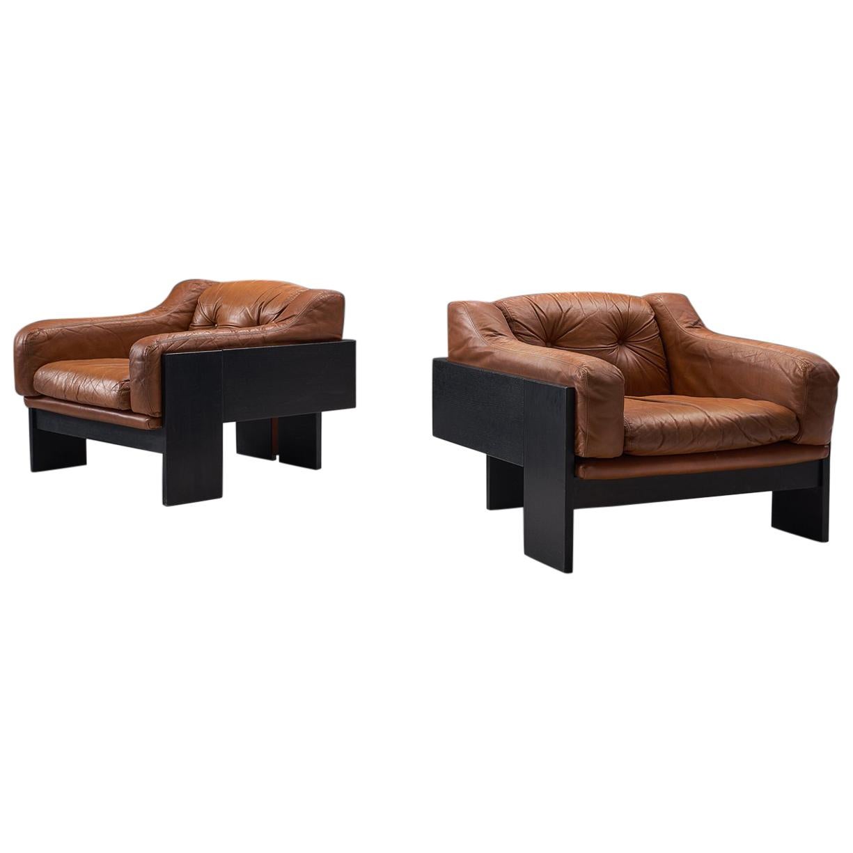 Claudio Salocchi Pair of 2 'Oriolo' Club Chairs in Cognac Leather