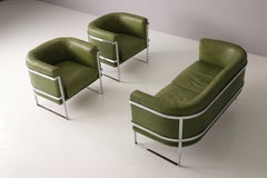 Claudio Salocchi seating group in forest green leather for Sormani, 1970s