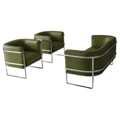 Claudio Salocchi seating group in forest green leather for Sormani, 1970s