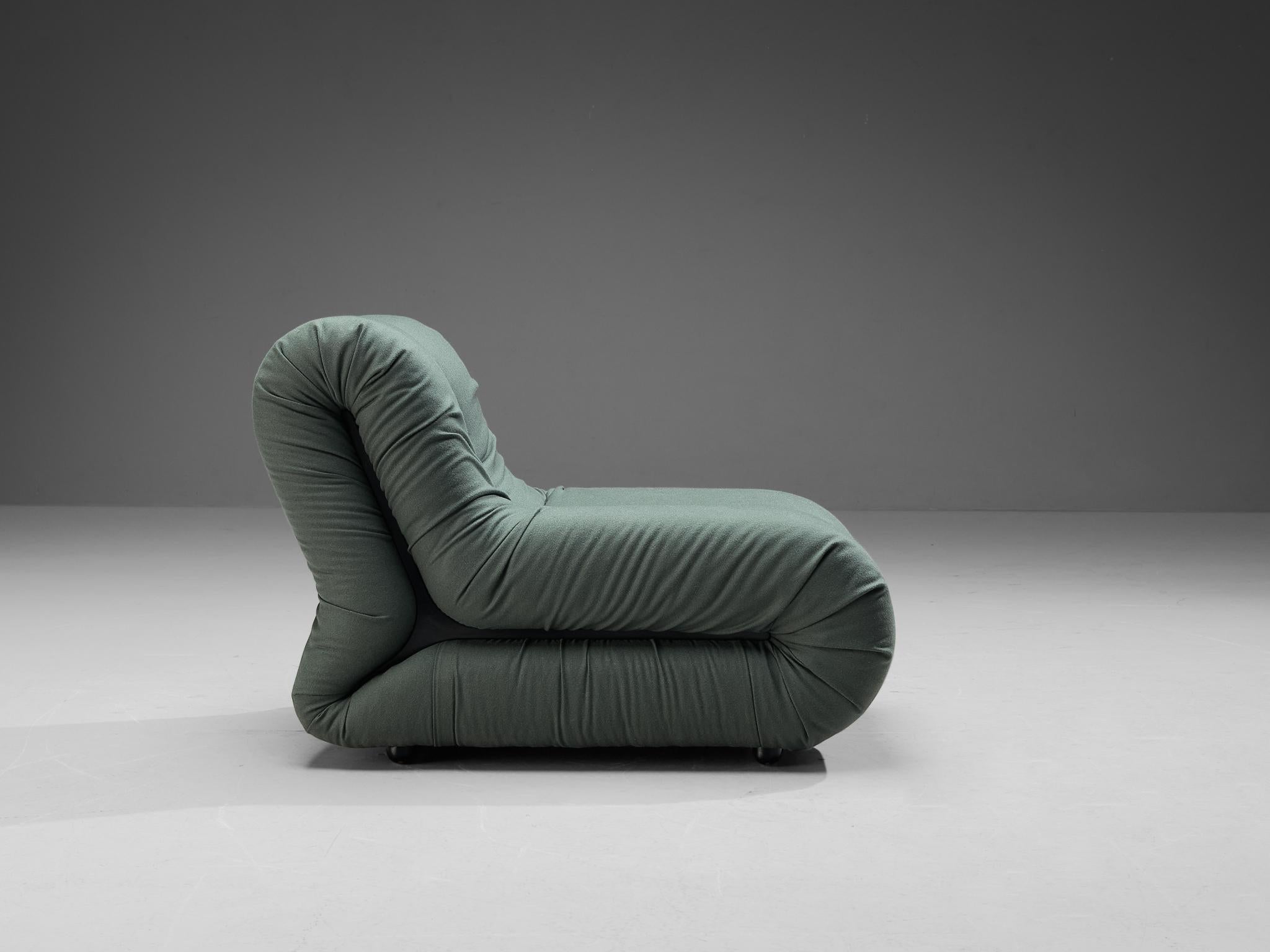 Italian Claudio Vagnoni for 1P 'Pagru' Lounge Chair in Green Upholstery 