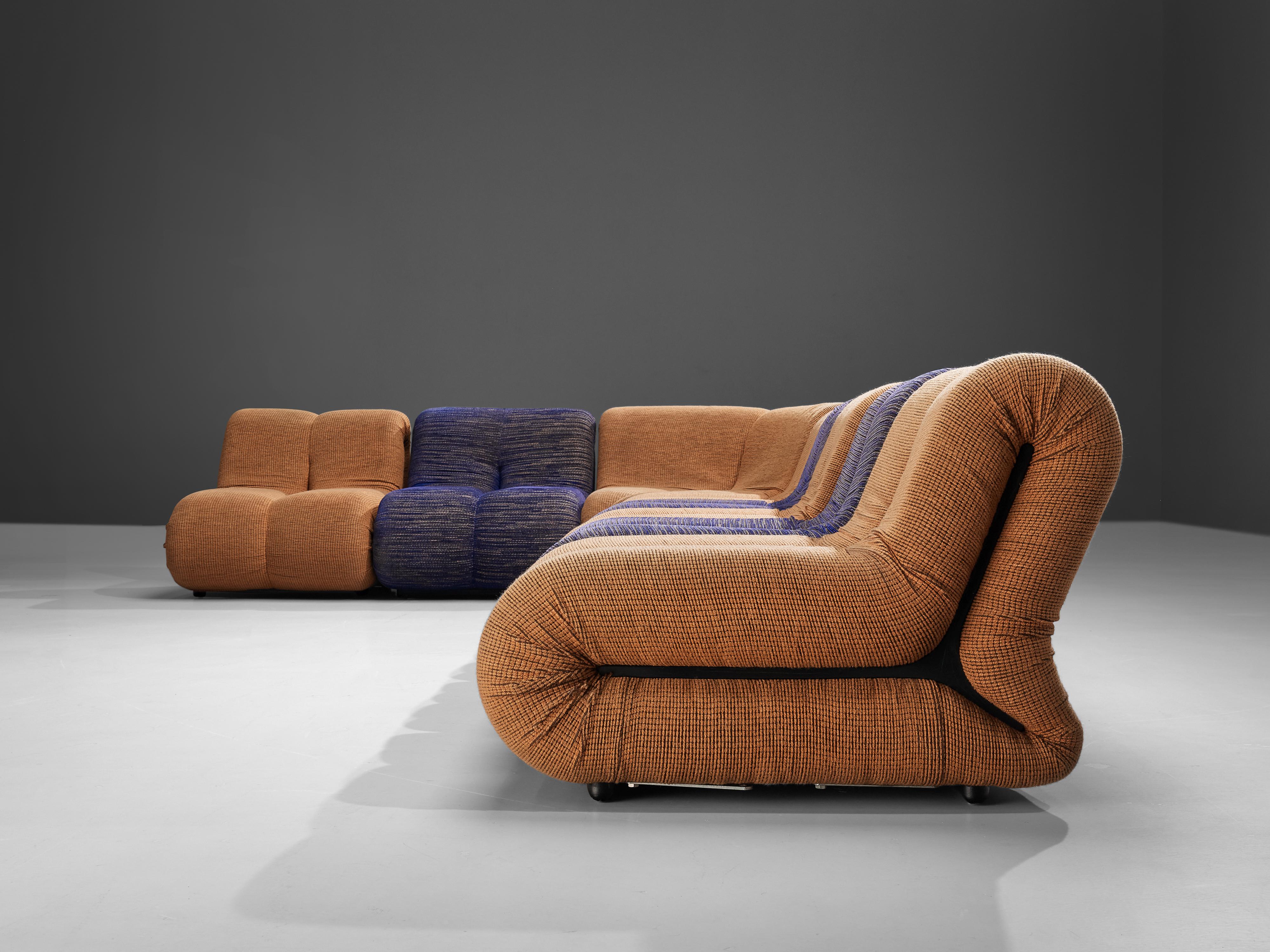 Claudio Vagnoni for 1P 'Pagru' Modular Sofa in Blue and Brown Upholstery In Good Condition In Waalwijk, NL