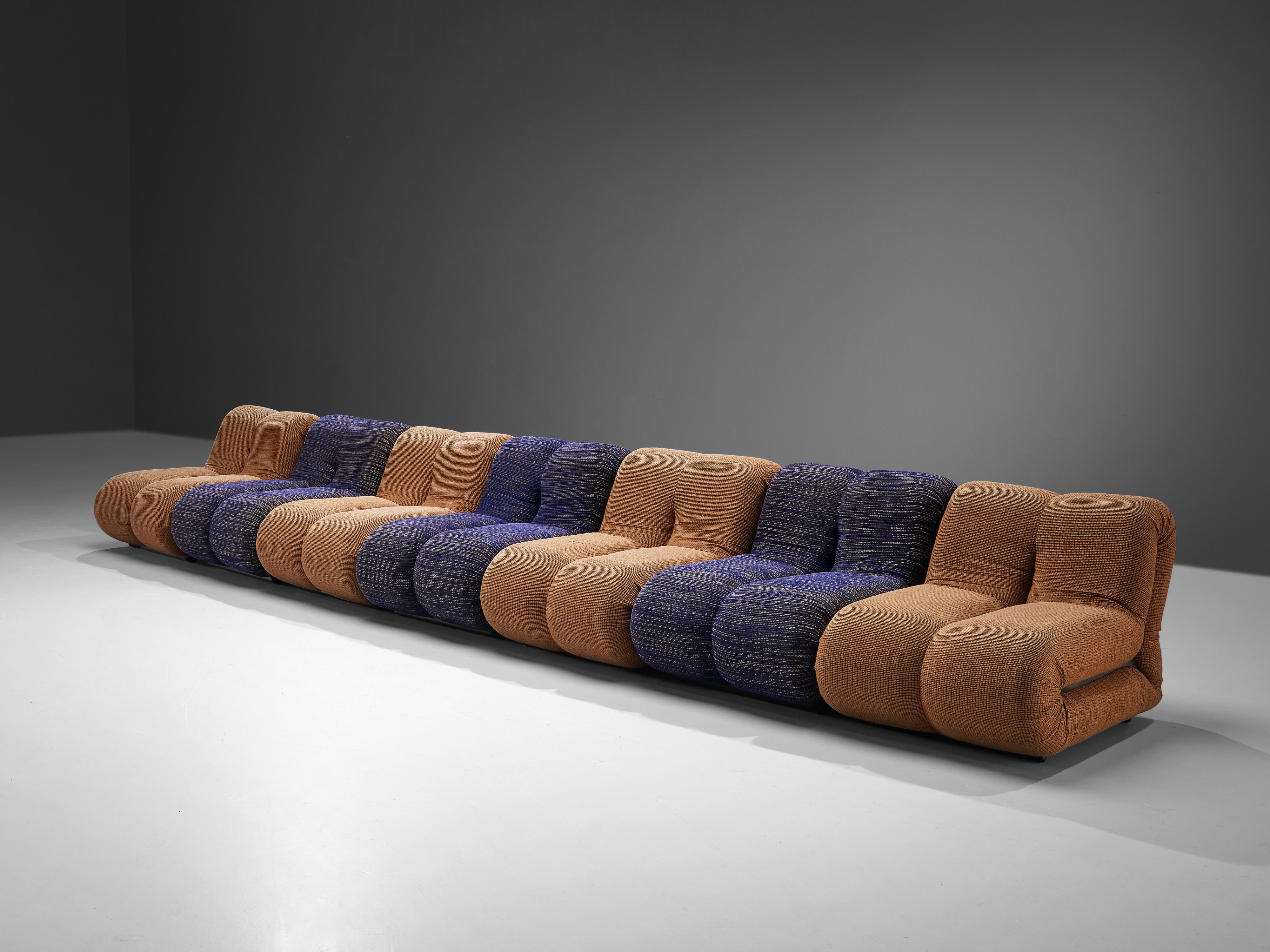 Mid-20th Century Claudio Vagnoni for 1P 'Pagru' Modular Sofa in Blue and Brown Upholstery