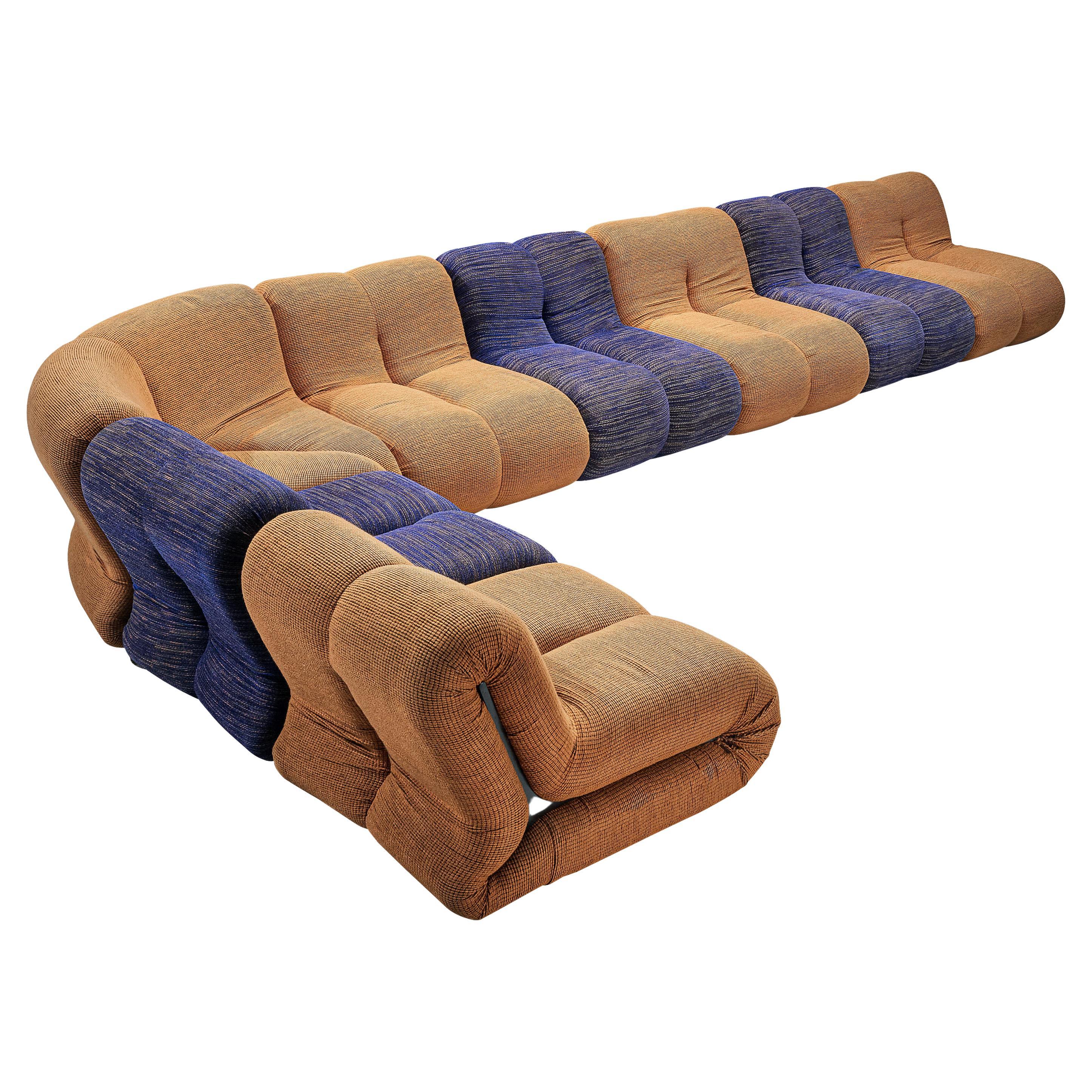 Claudio Vagnoni for 1P 'Pagru' Modular Sofa in Blue and Brown Upholstery