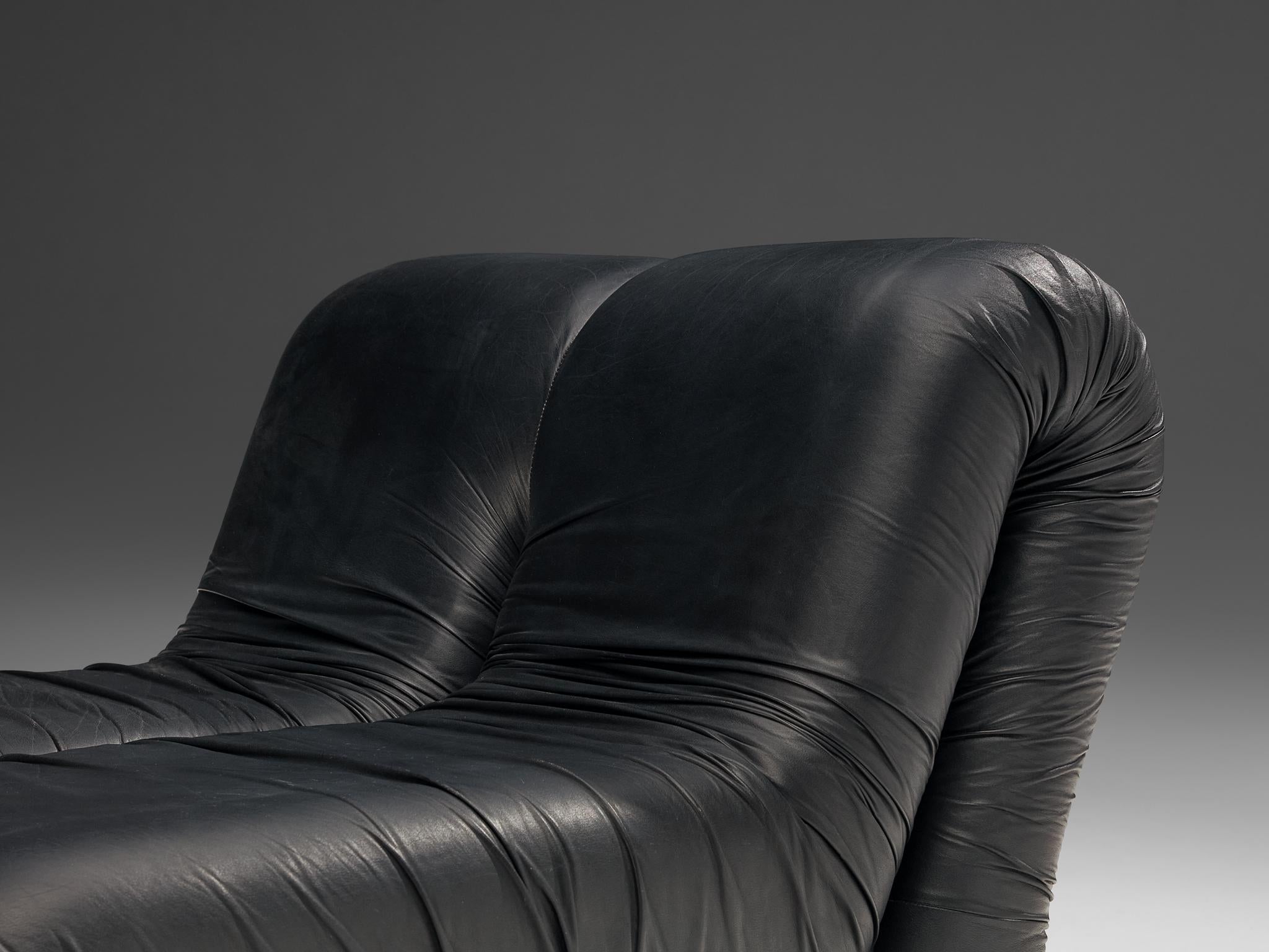 Claudio Vagnoni for 1P Pair of 'Pagru' Lounge Chairs in Black Leather 6