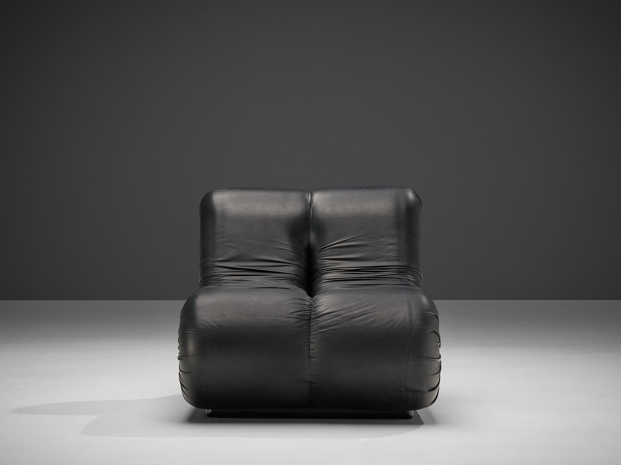 Claudio Vagnoni for 1P Pair of 'Pagru' Lounge Chairs in Black Leather 8