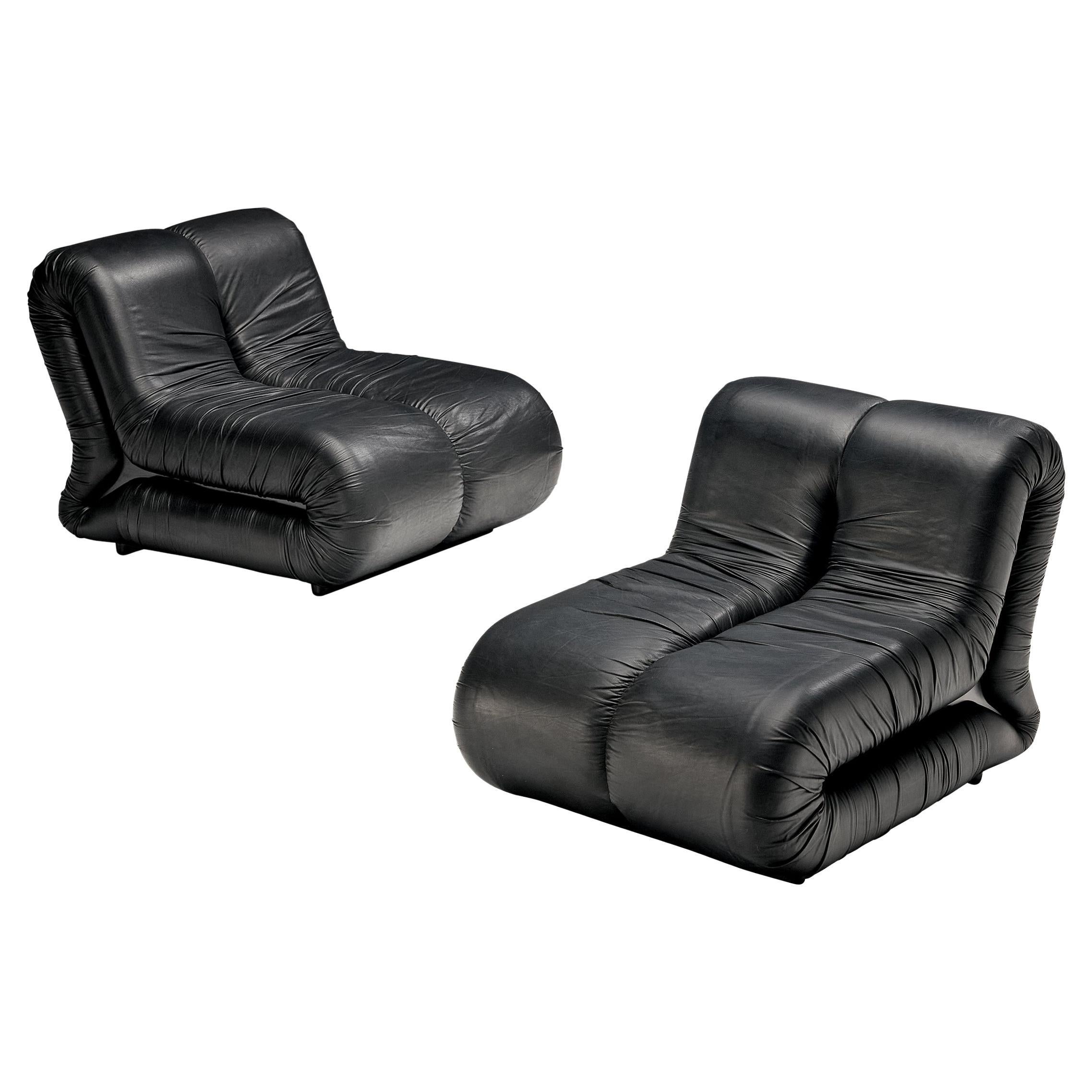 Claudio Vagnoni for 1P Pair of 'Pagru' Lounge Chairs in Black Leather