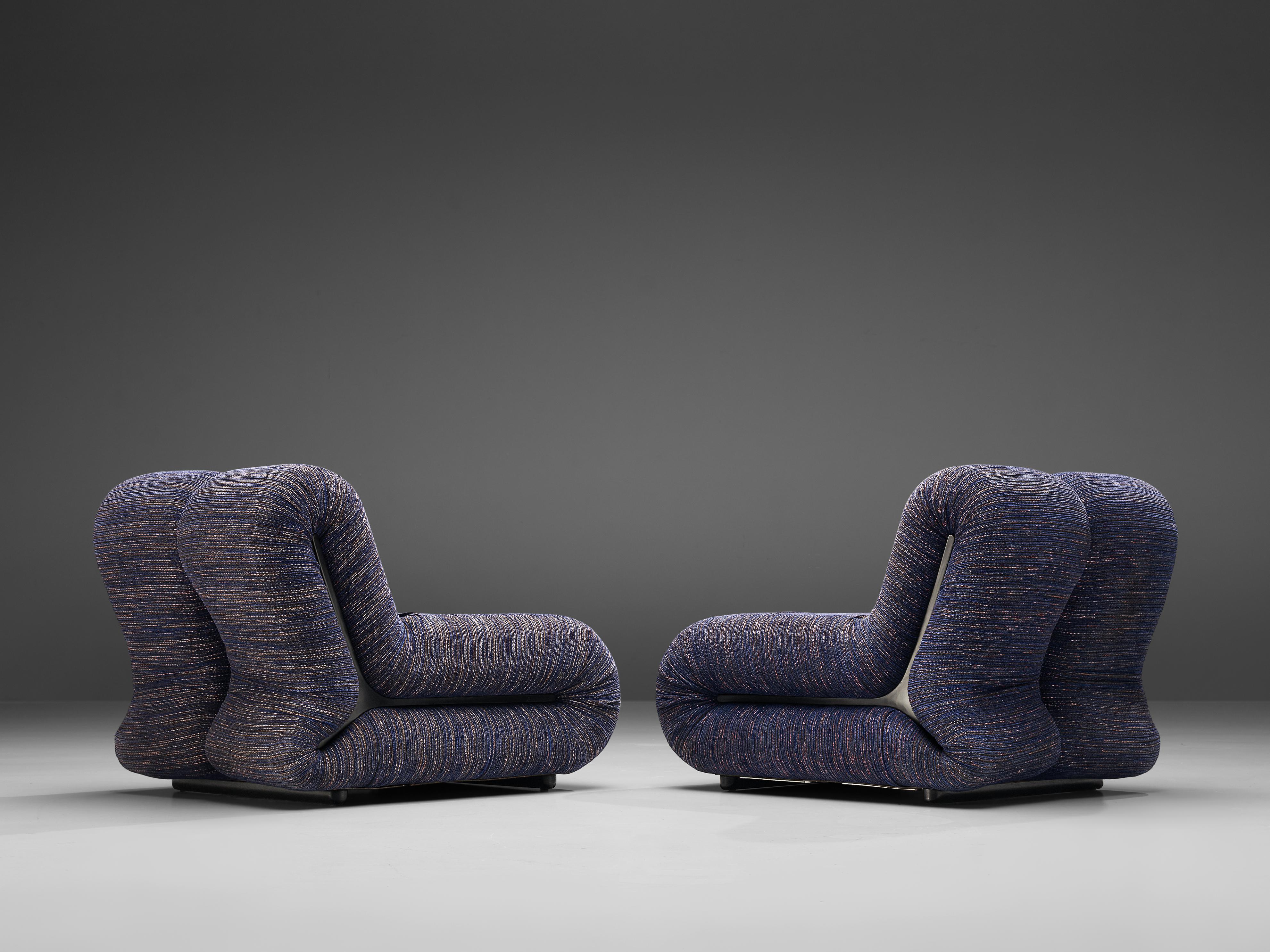 Italian Claudio Vagnoni for 1P Pair of 'Pagru' Lounge Chairs in Blue Upholstery