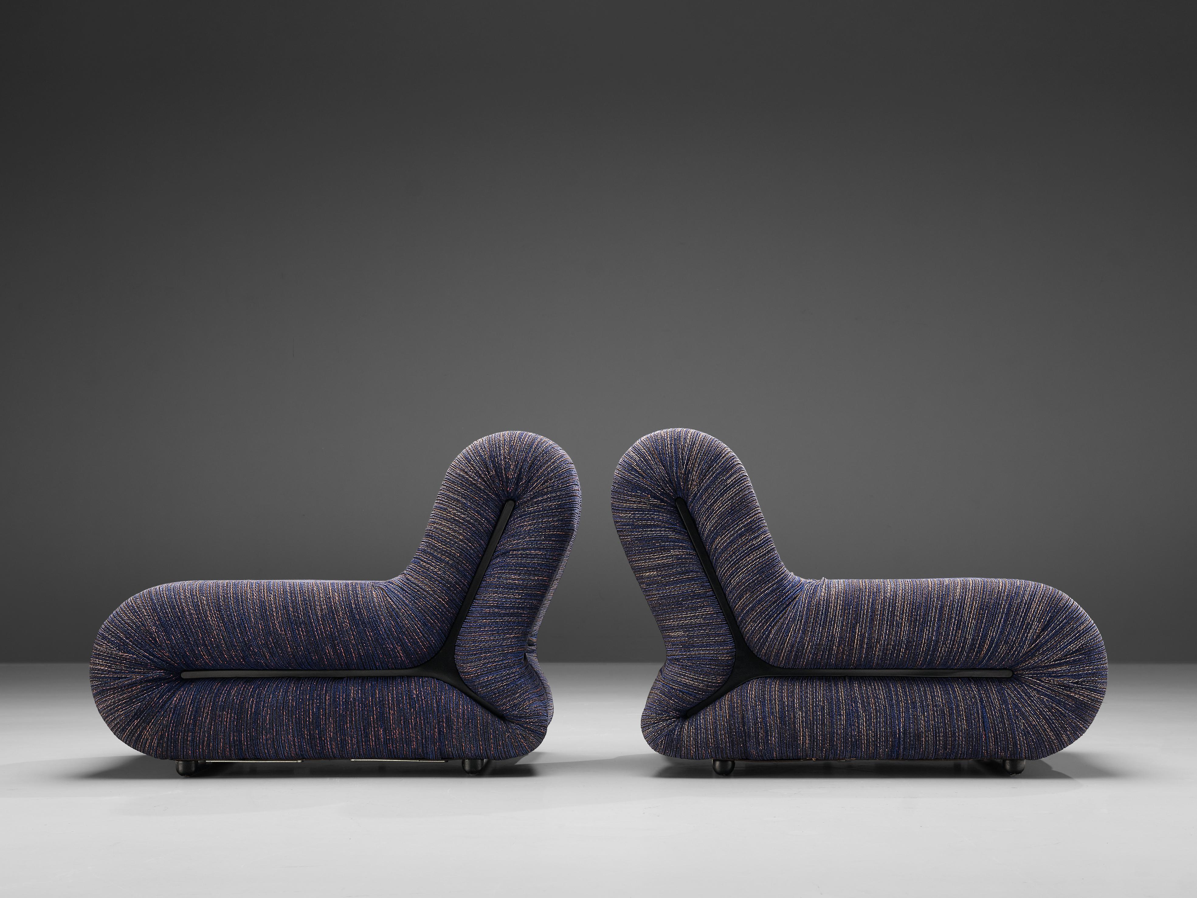 Mid-20th Century Claudio Vagnoni for 1P Pair of 'Pagru' Lounge Chairs in Blue Upholstery