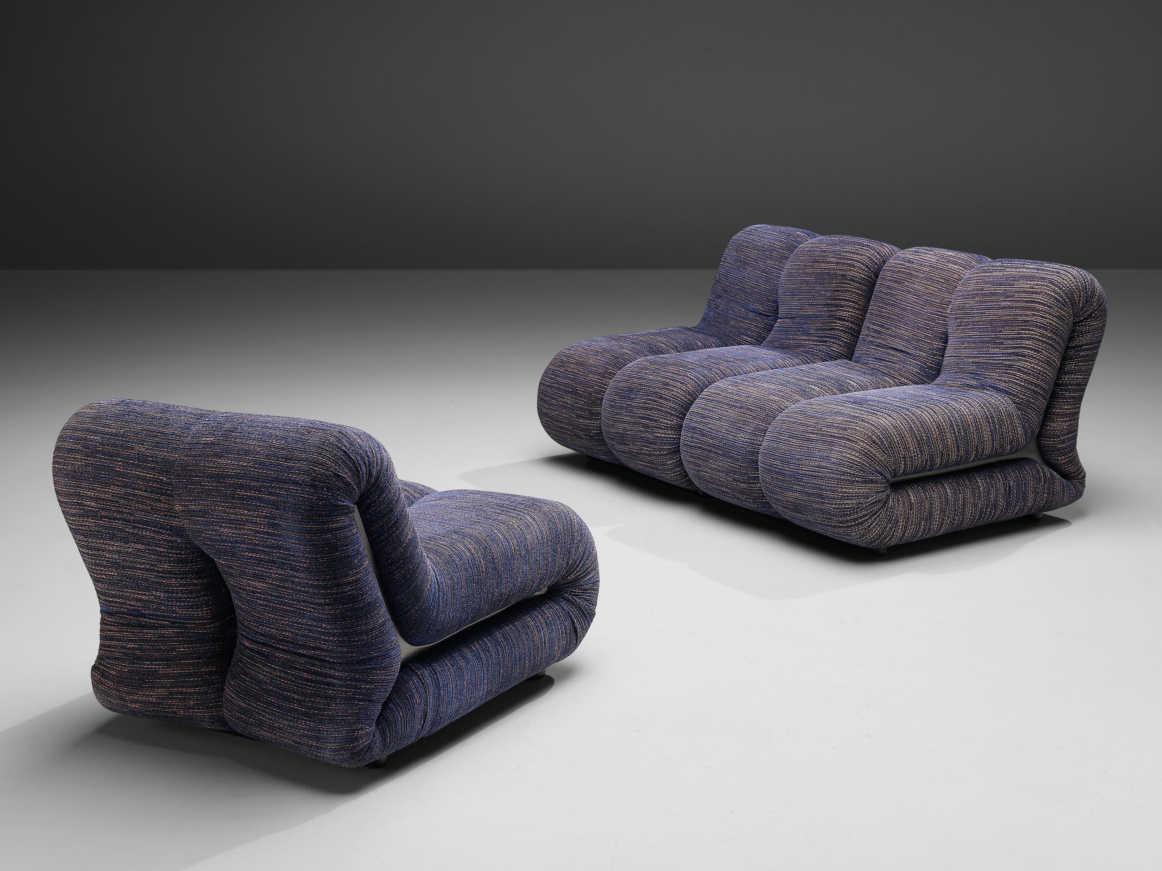 Claudio Vagnoni for 1P Pair of 'Pagru' Lounge Chairs in Blue Upholstery 1