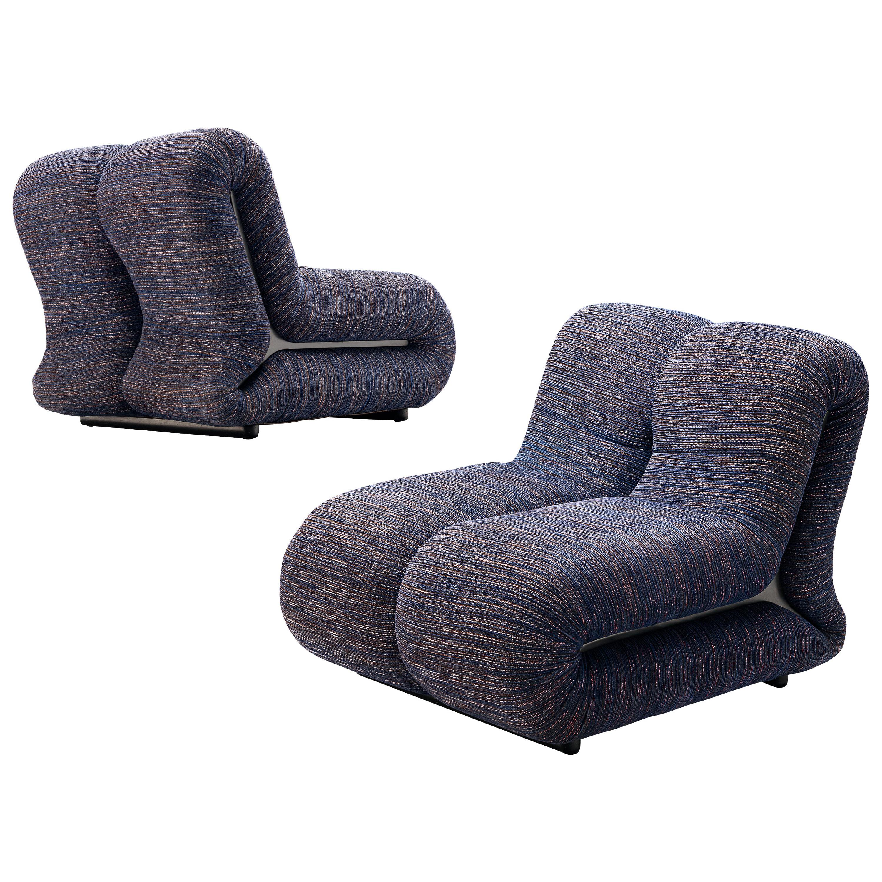 Claudio Vagnoni for 1P Pair of 'Pagru' Lounge Chairs in Blue Upholstery