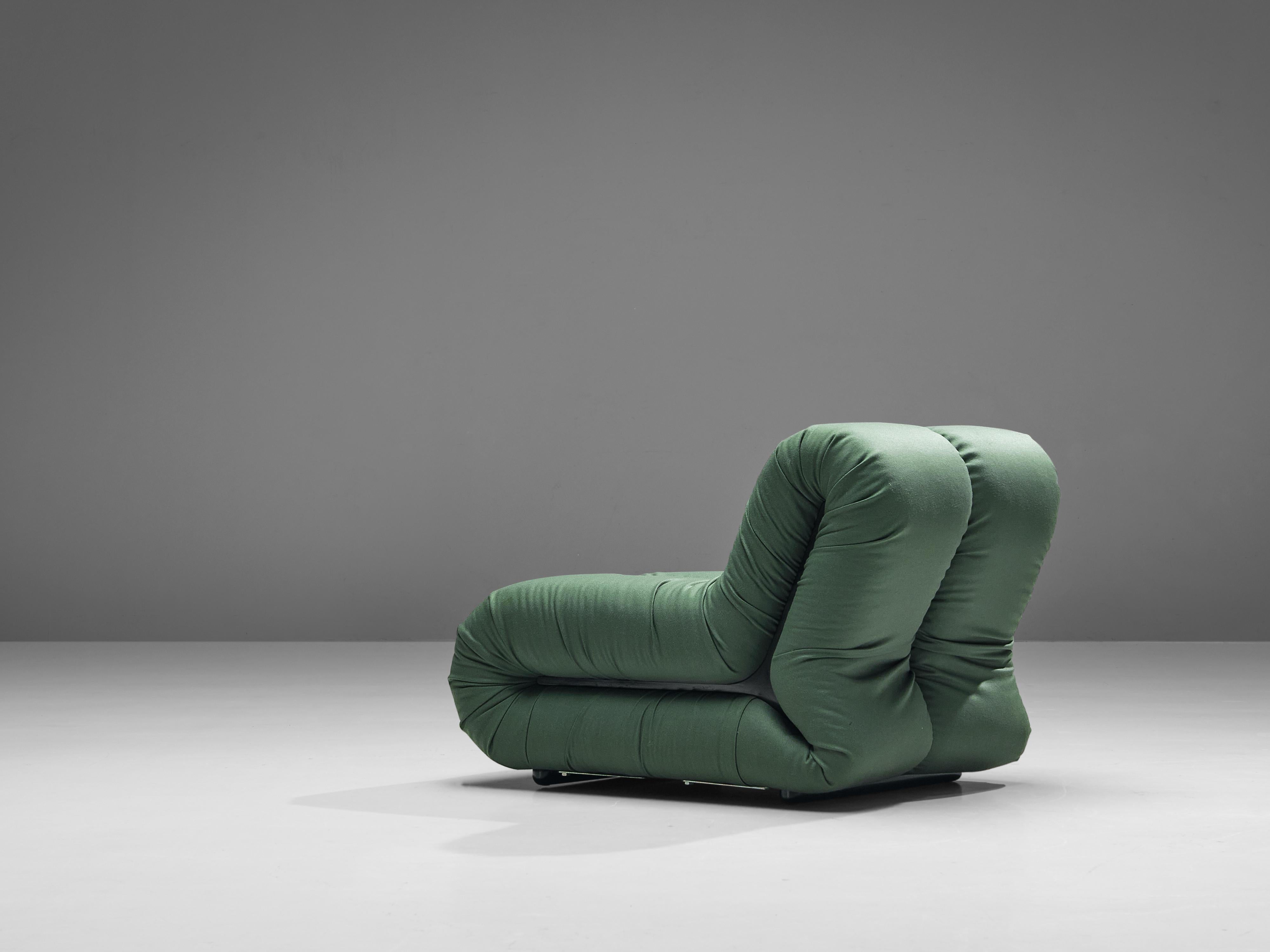 Fabric Claudio Vagnoni for 1P Pair of ‘Pagru’ Lounge Chairs in Green Upholstery