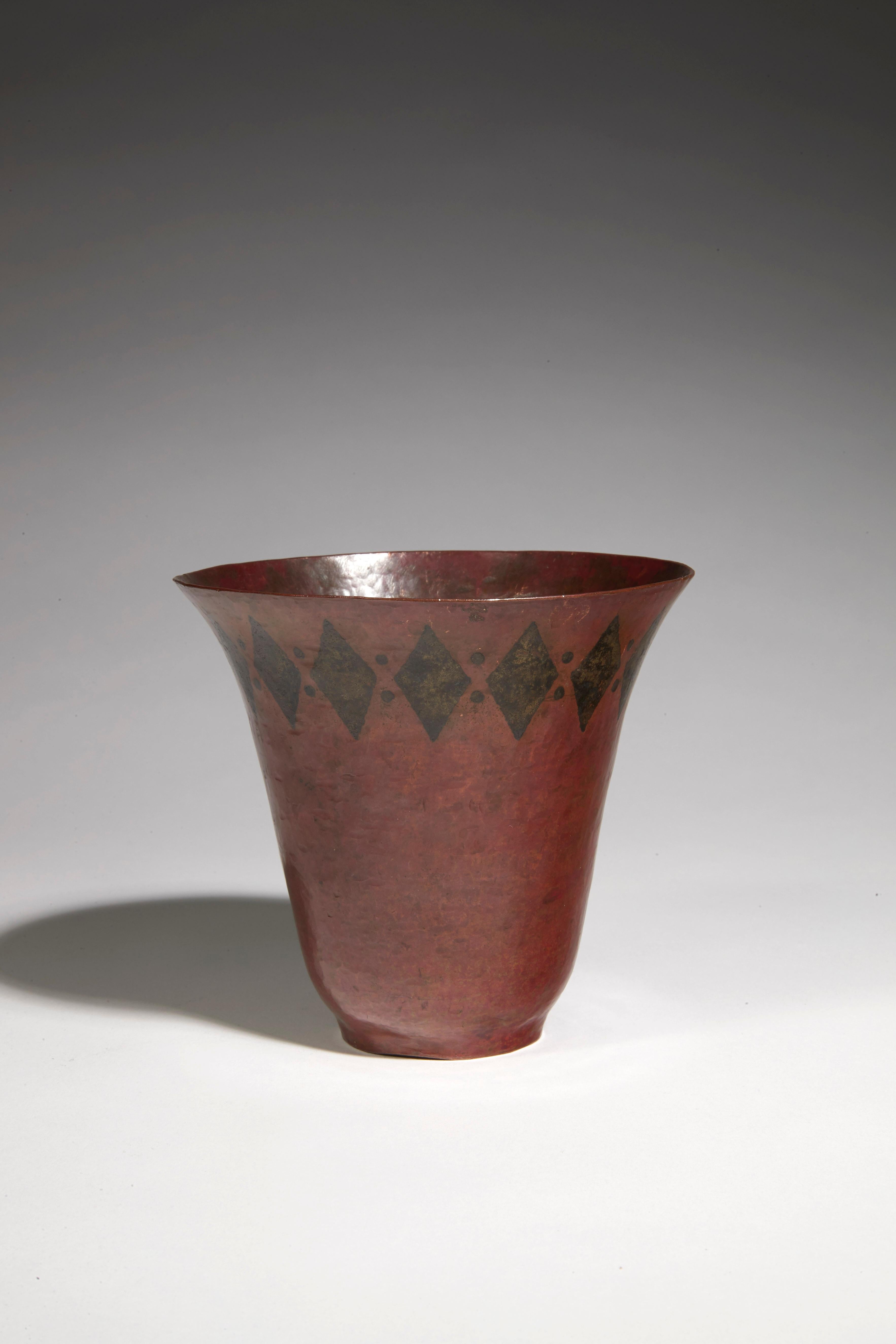 French Claudius Linossier, Conical Copperware Vase, circa 1930