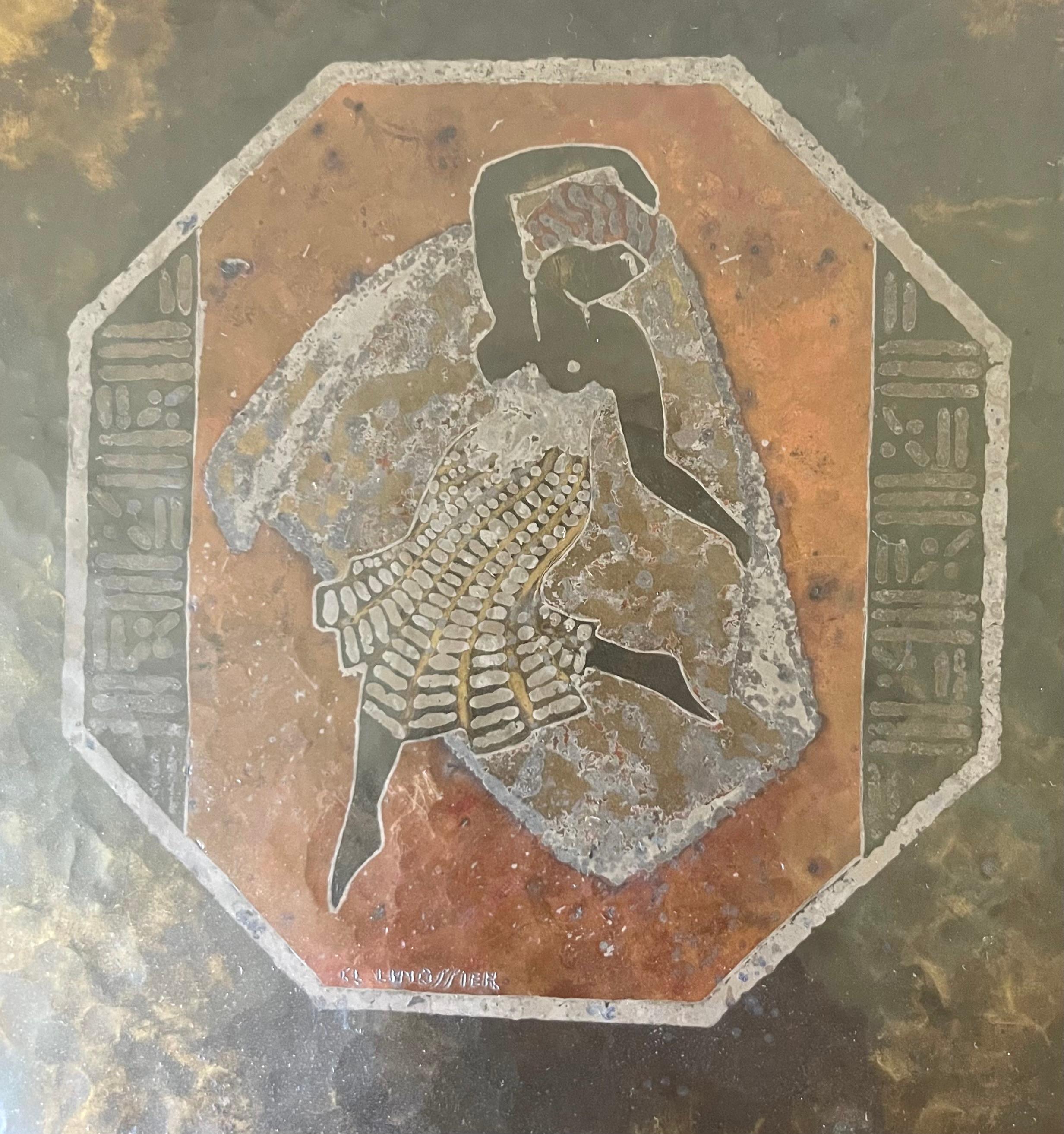 Claudius Linossier Placa Dinanderie con bailarina Art Decó en venta