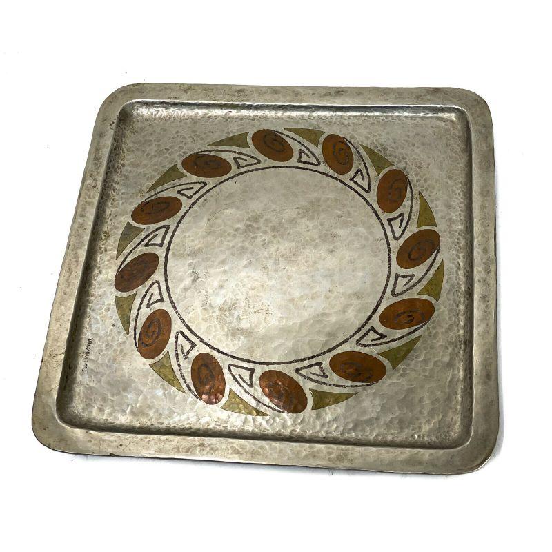 French Claudius Linossier Silver Mixed Metal Inlay Tray, circa 1930 For Sale