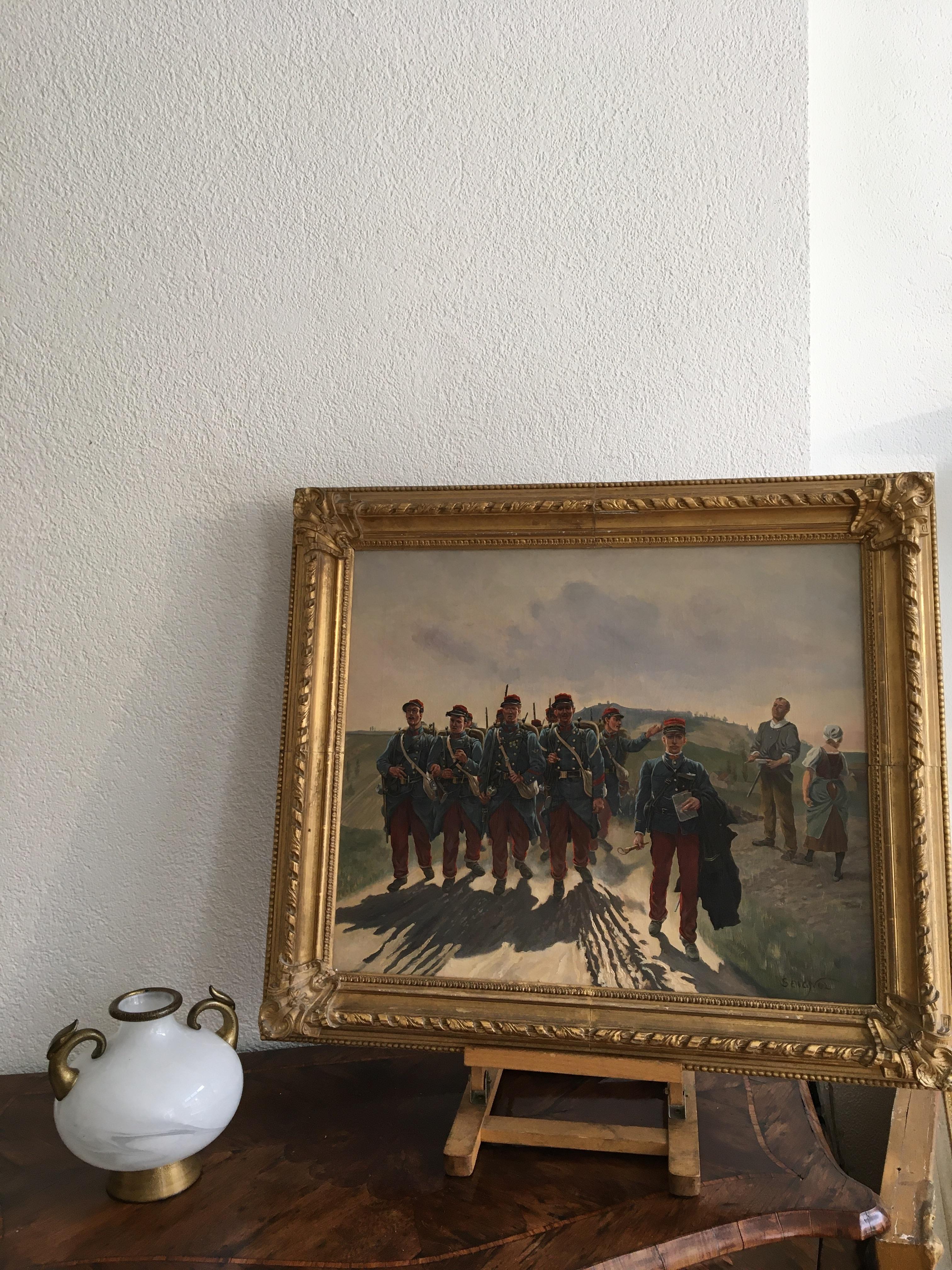 Departure of the infantrymen for the war of 14 - Painting by Claudius Seignol