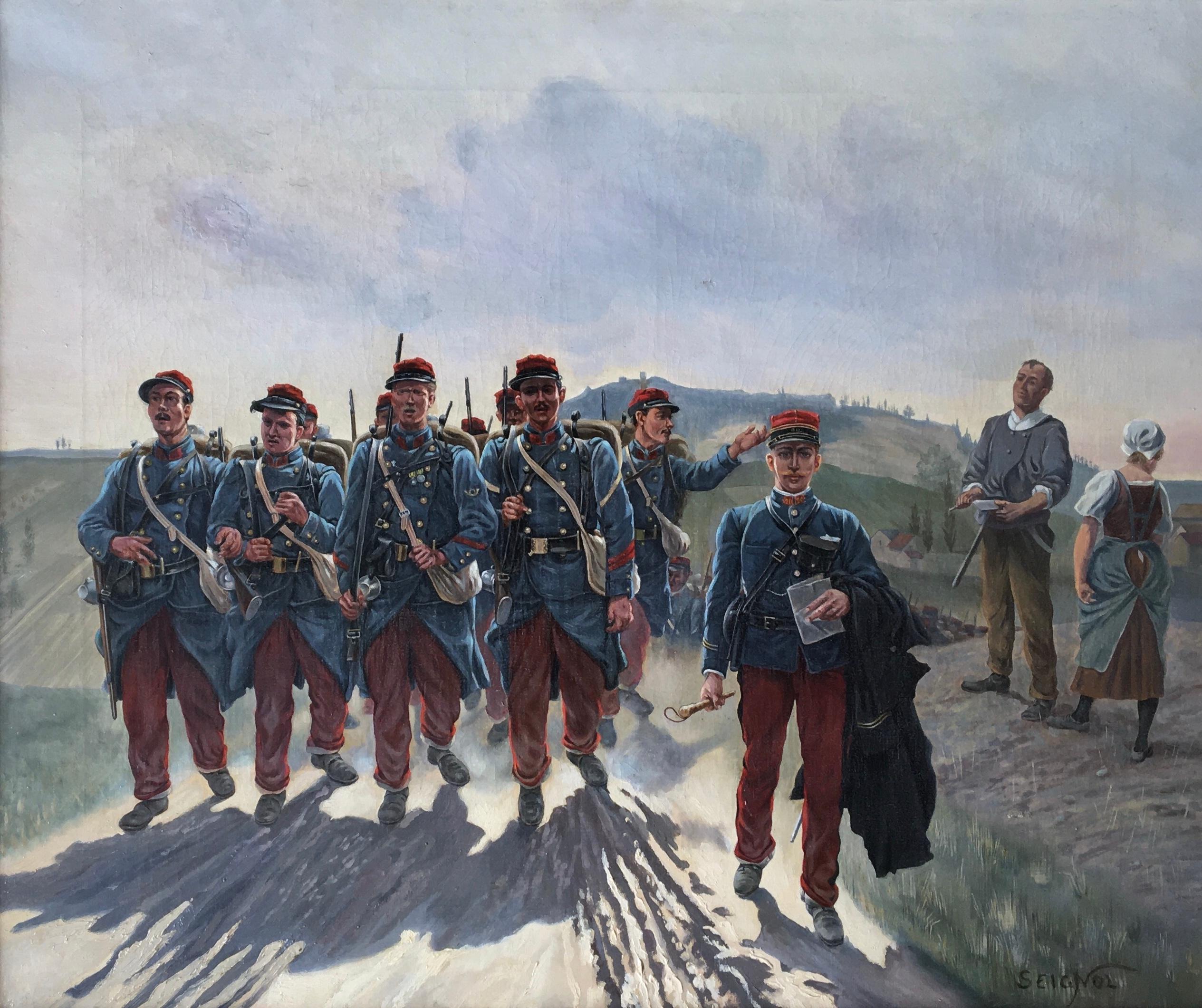 Claudius Seignol Figurative Painting - Departure of the infantrymen for the war of 14