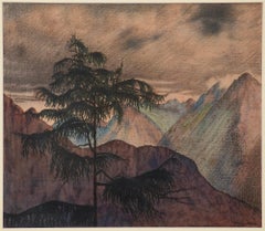Tree in Sunset Mountain Landscape, Early 20th Century
