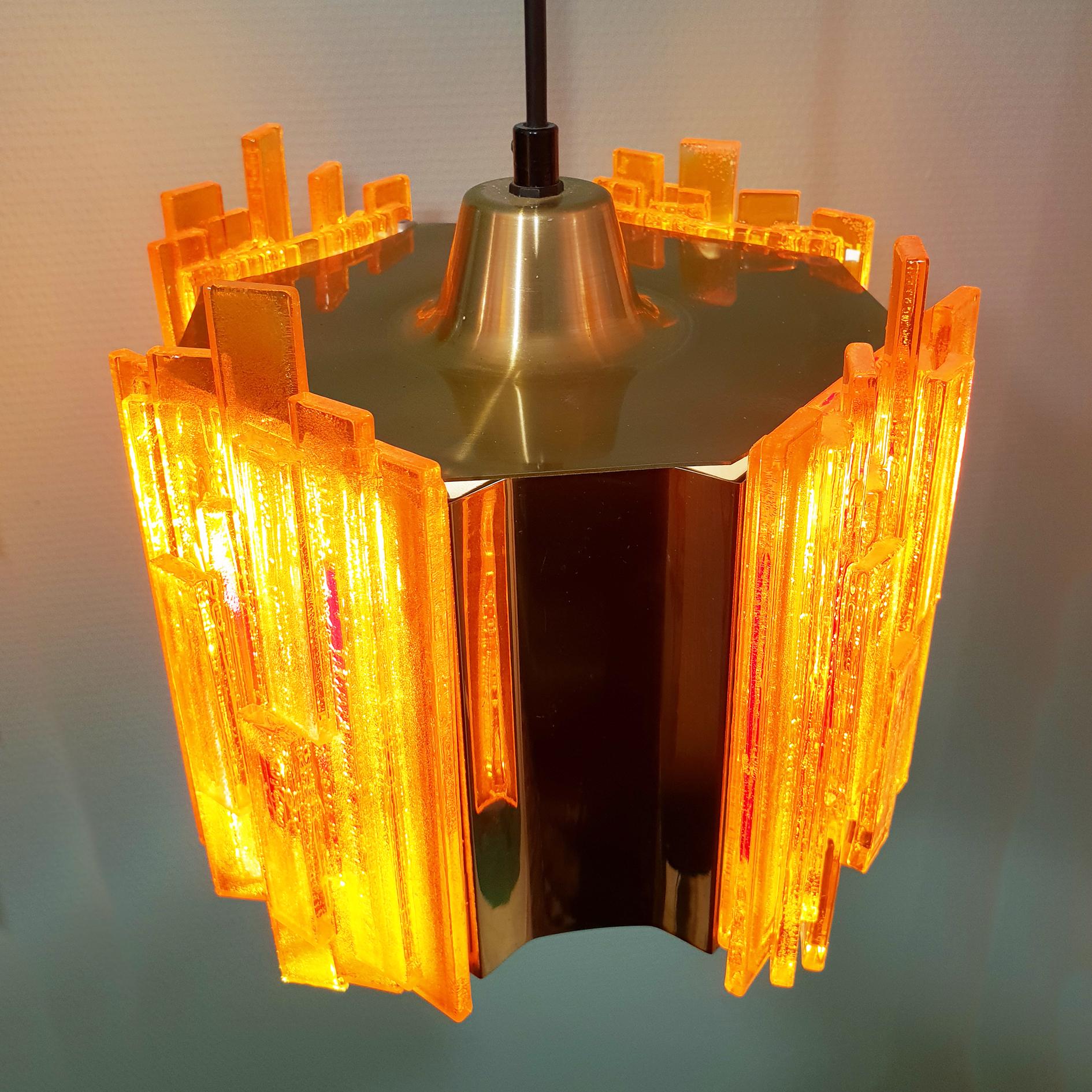 Claus Bolby Acrylic and Brass Pendant, Denmark, 1970s For Sale 1