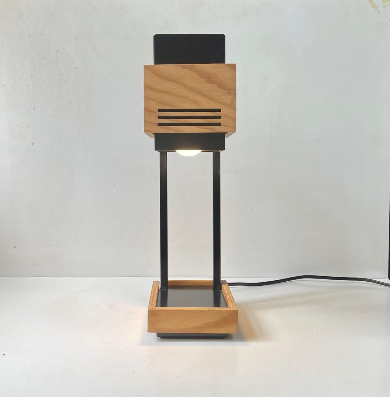 Scandinavian Modern Claus Bolby Cubist Table Lamp in Plywood and Steel for Cebo Industri, 1970s For Sale