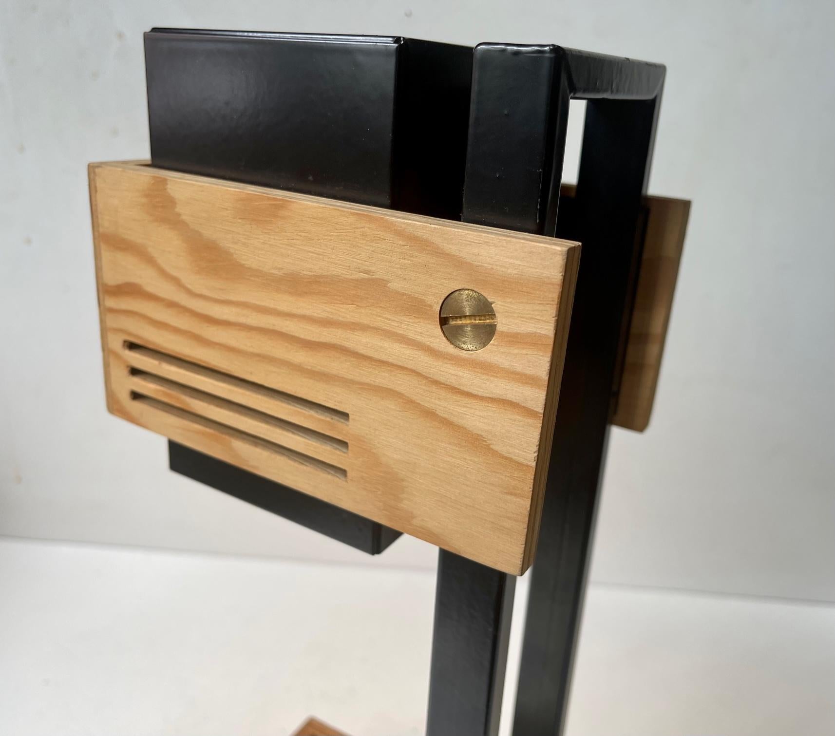 Danish Claus Bolby Cubist Table Lamp in Plywood and Steel for Cebo Industri, 1970s For Sale