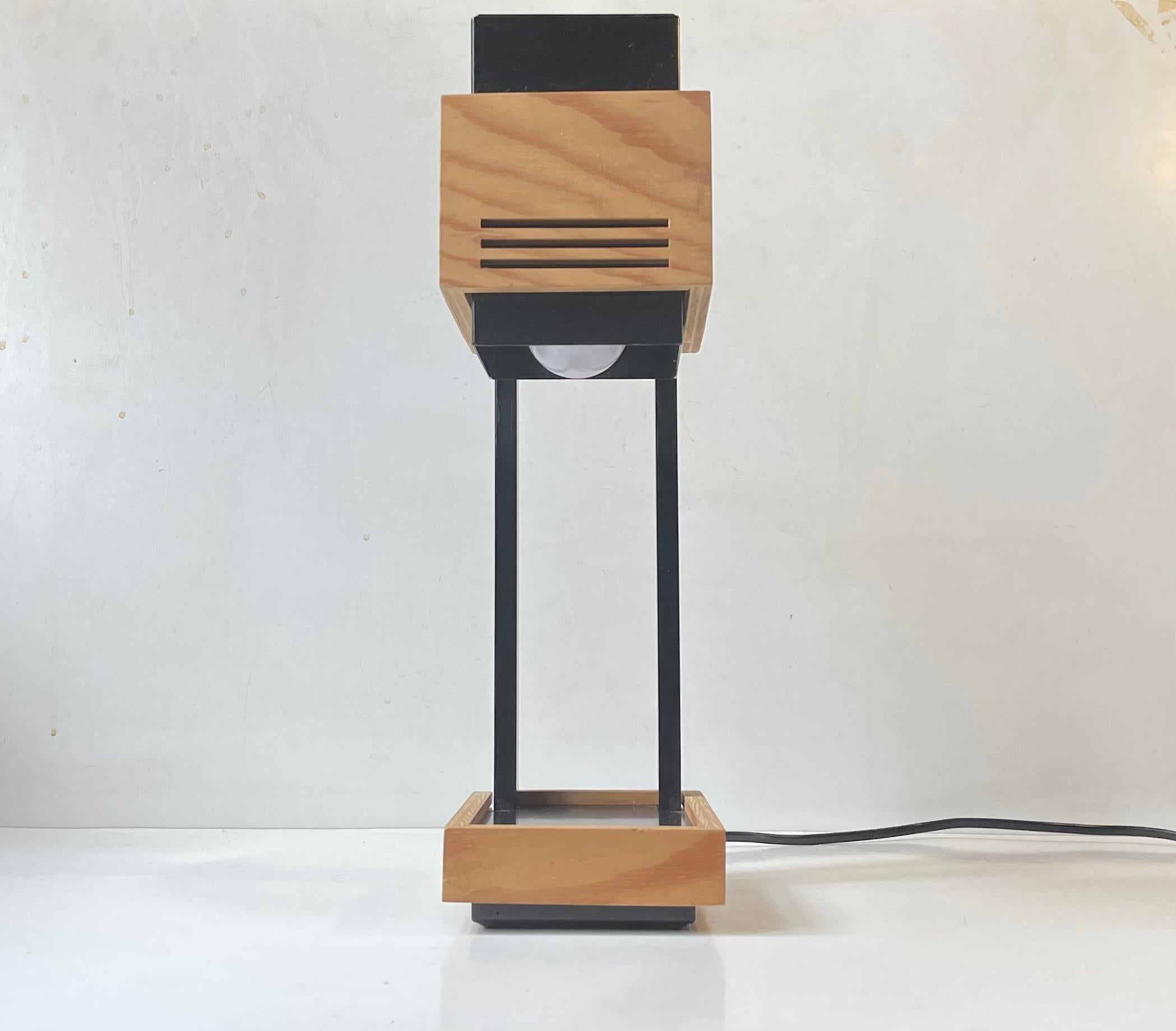 Claus Bolby Cubist Table Lamp in Plywood and Steel for Cebo Industri, 1970s For Sale 1