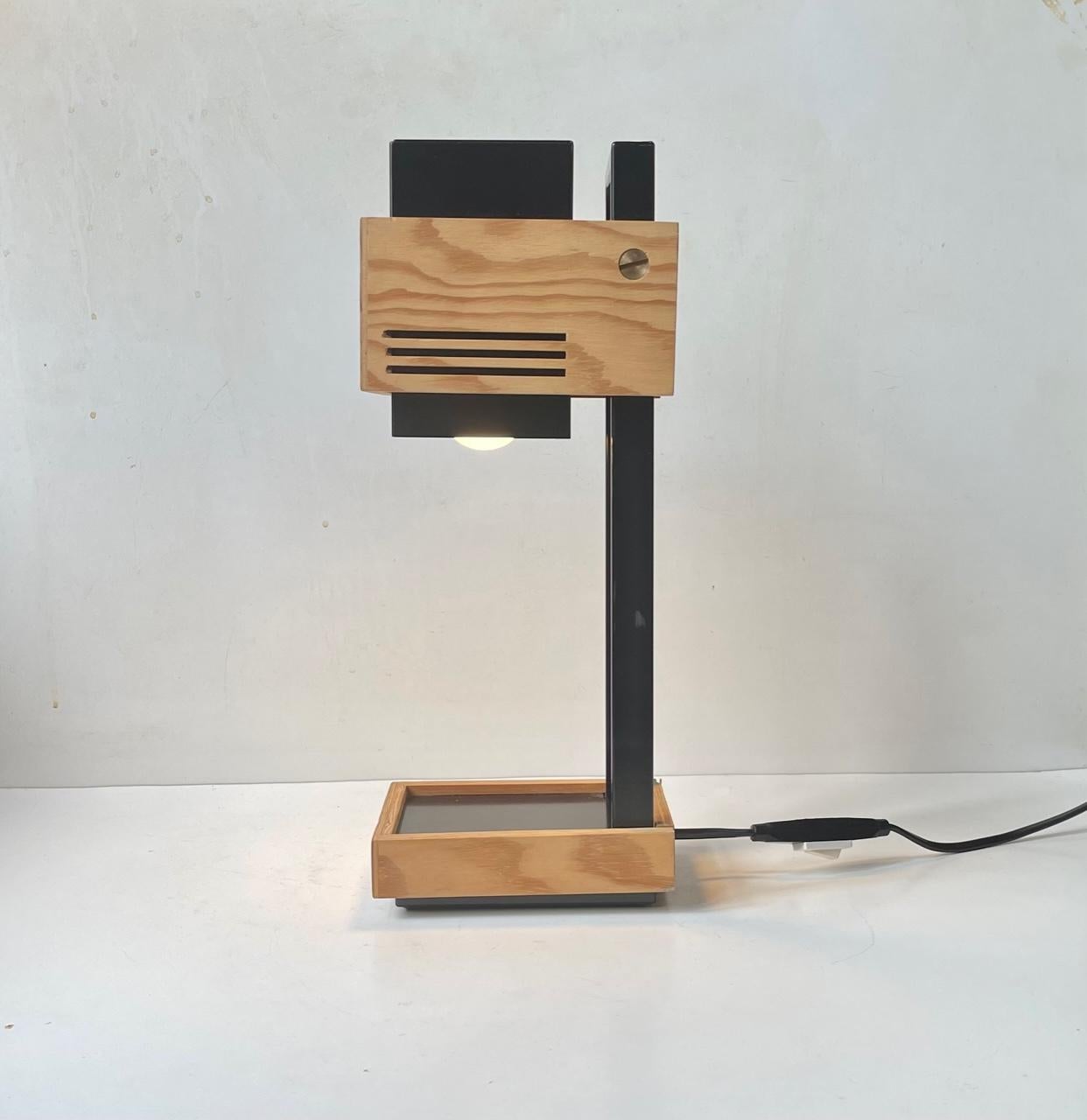 Claus Bolby Cubist Table Lamp in Plywood and Steel for Cebo Industri, 1970s For Sale 2