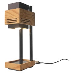 Claus Bolby Cubist Table Lamp in Plywood and Steel for Cebo Industri, 1970s