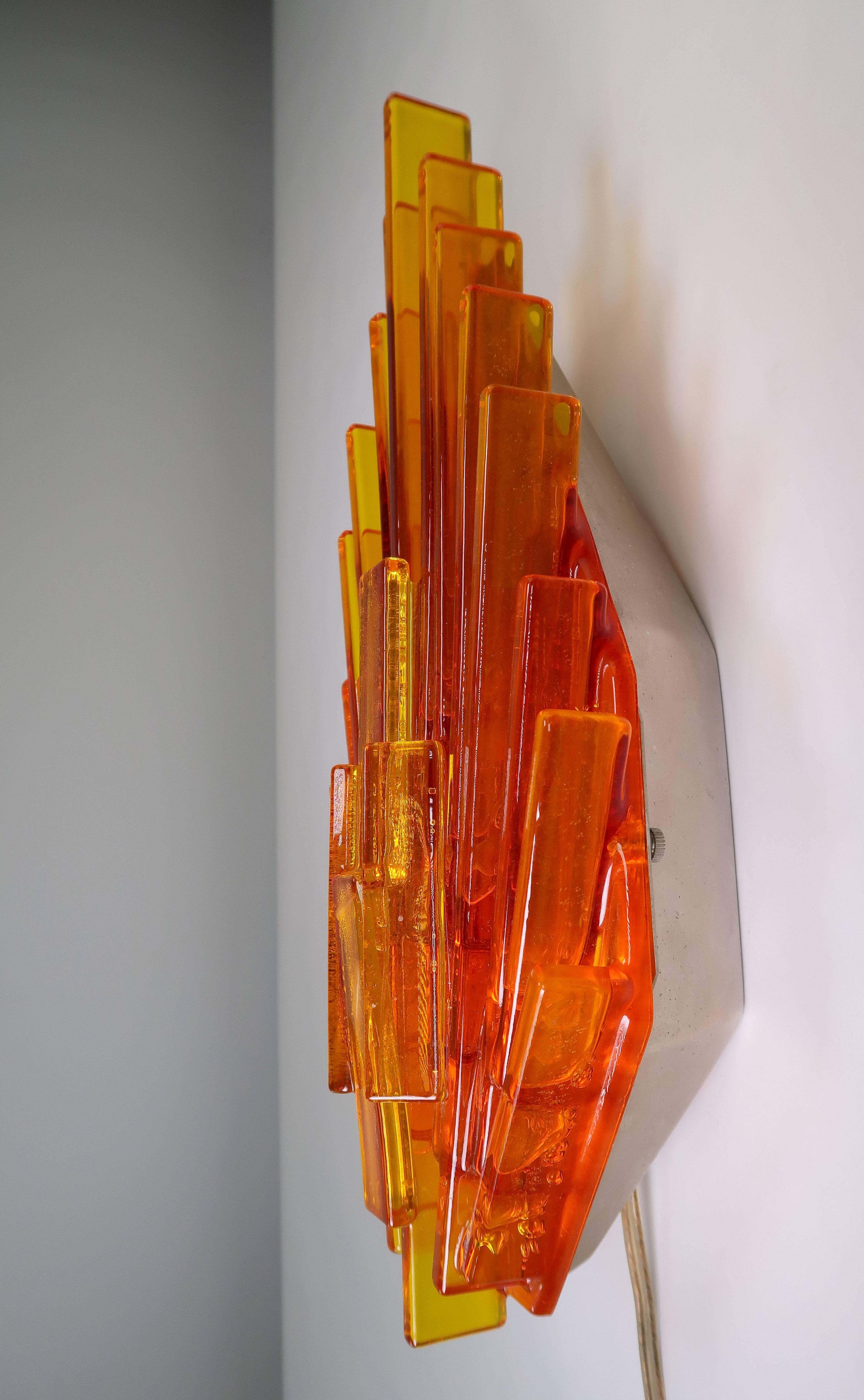 Late 20th Century Claus Bolby Danish Modern Space Age Orange and Yellow Acrylic Wall Light, 1970s