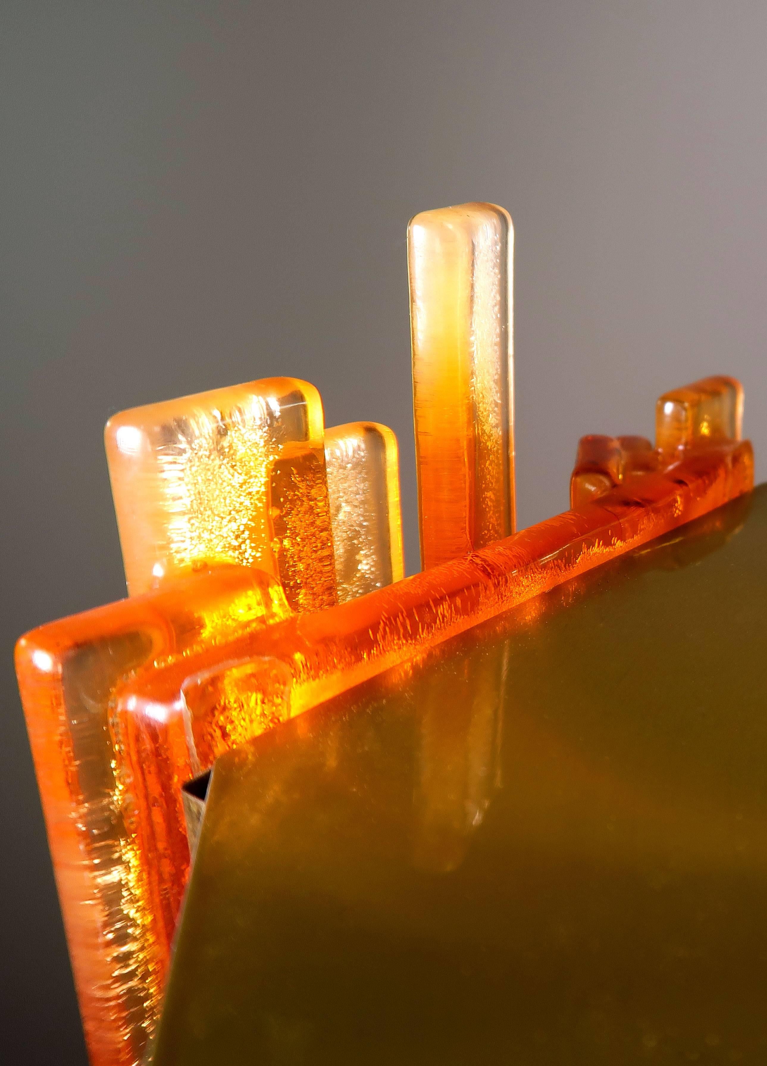 Claus Bolby Danish Space Age Orange Sculpted Acrylic and Brass Pendant, 1970s 3