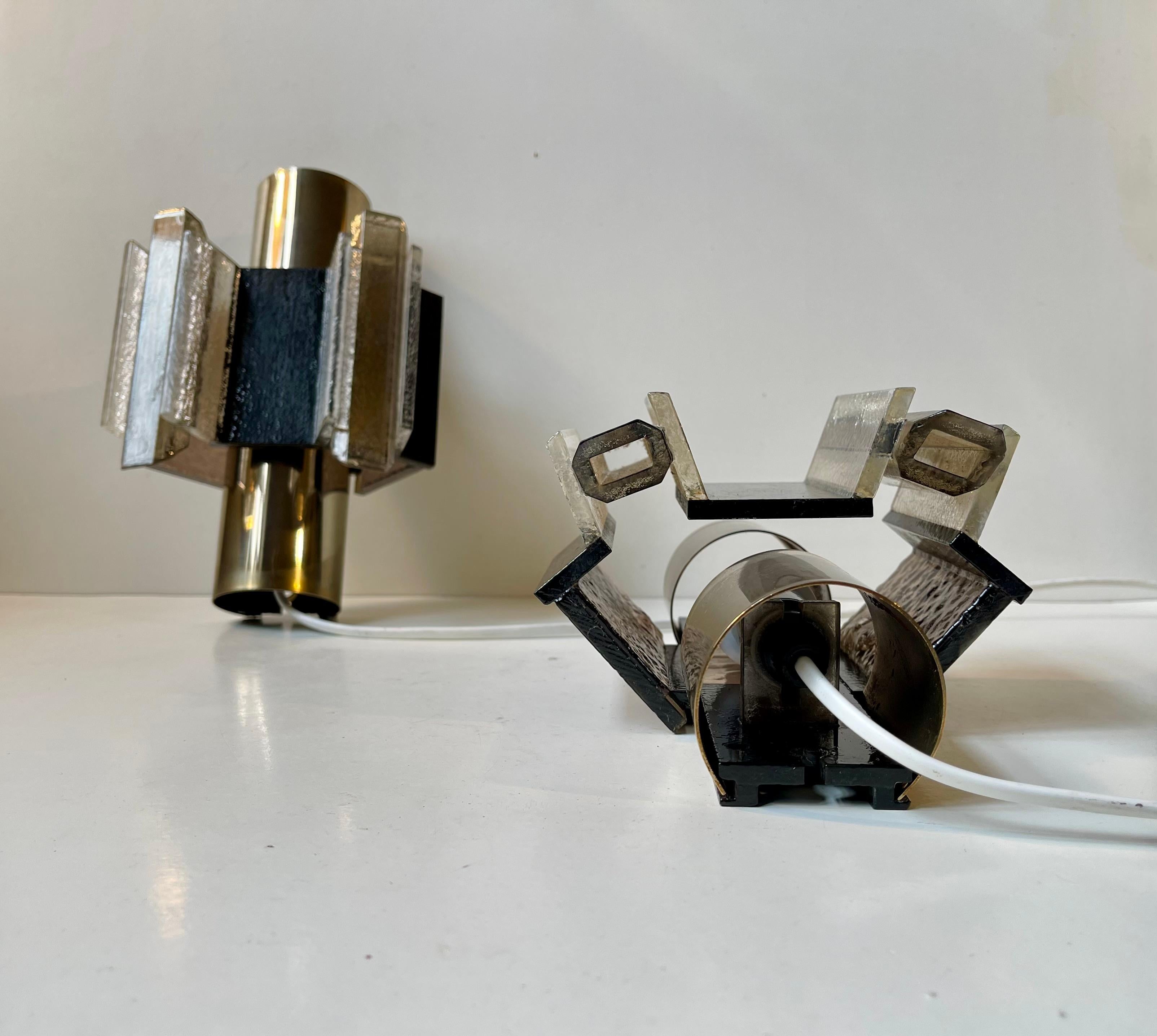 Claus Bolby Space Age Brass & Acrylic Wall Sconces, 1970s For Sale 4