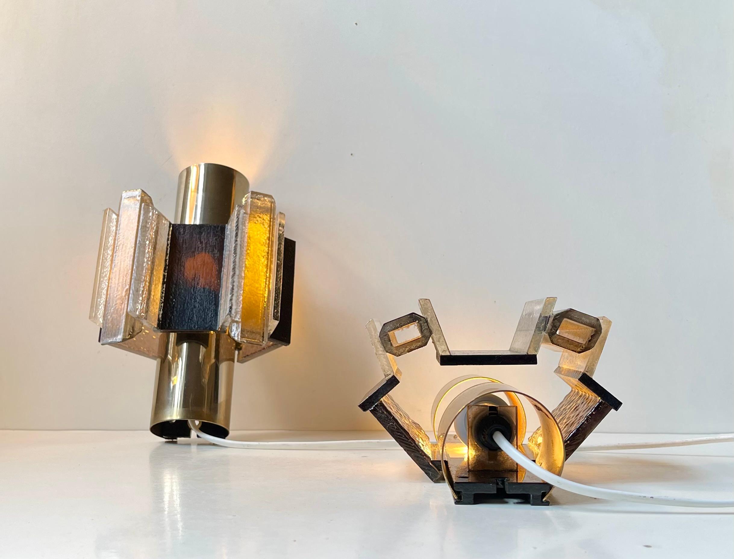Claus Bolby Space Age Brass & Acrylic Wall Sconces, 1970s For Sale 5