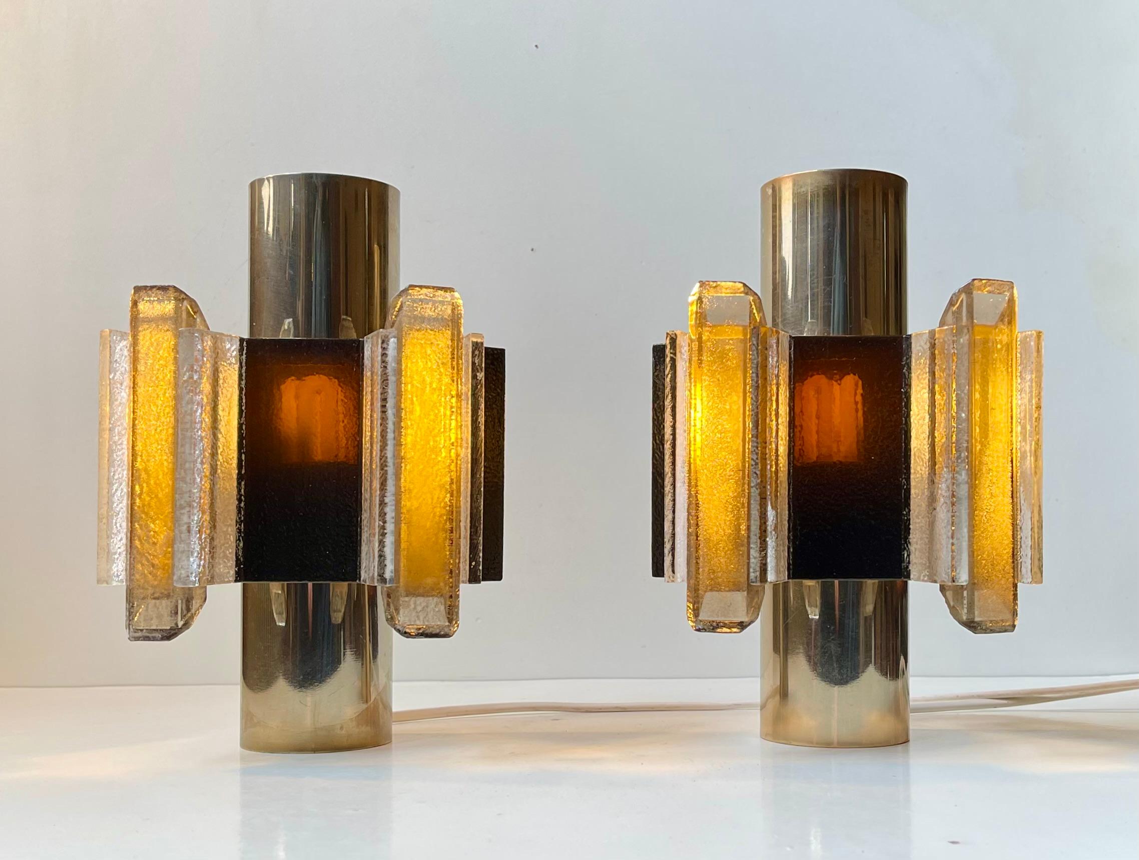 Claus Bolby Space Age Brass & Acrylic Wall Sconces, 1970s For Sale 6