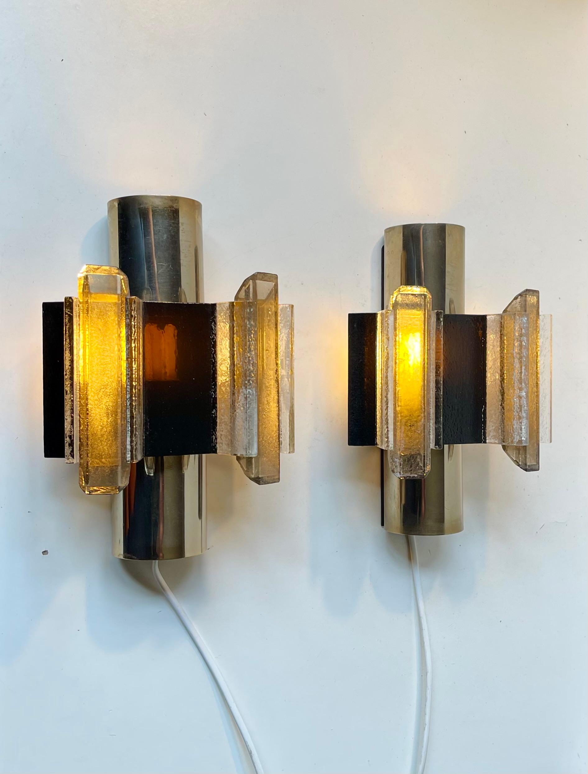 Claus Bolby Space Age Brass & Acrylic Wall Sconces, 1970s For Sale 7