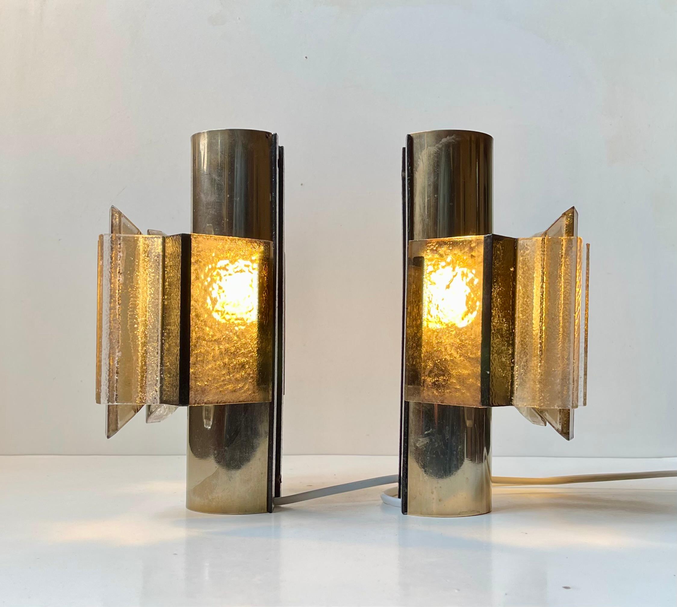 Claus Bolby Space Age Brass & Acrylic Wall Sconces, 1970s For Sale 1
