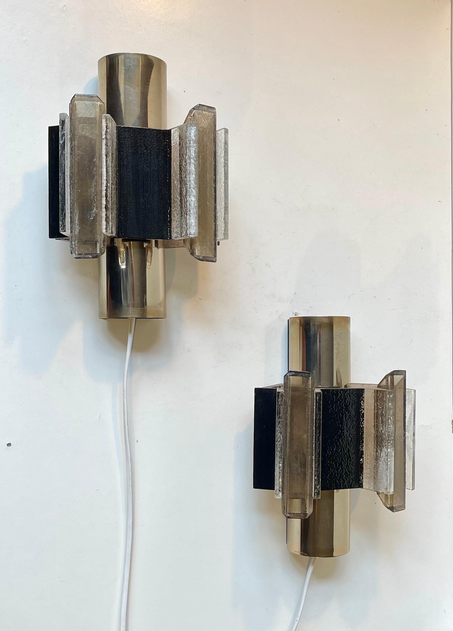 Claus Bolby Space Age Brass & Acrylic Wall Sconces, 1970s For Sale 2