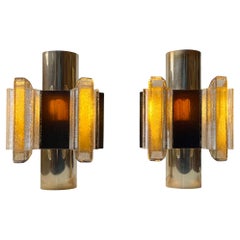 Claus Bolby Space Age Brass & Acrylic Wall Sconces, 1970s