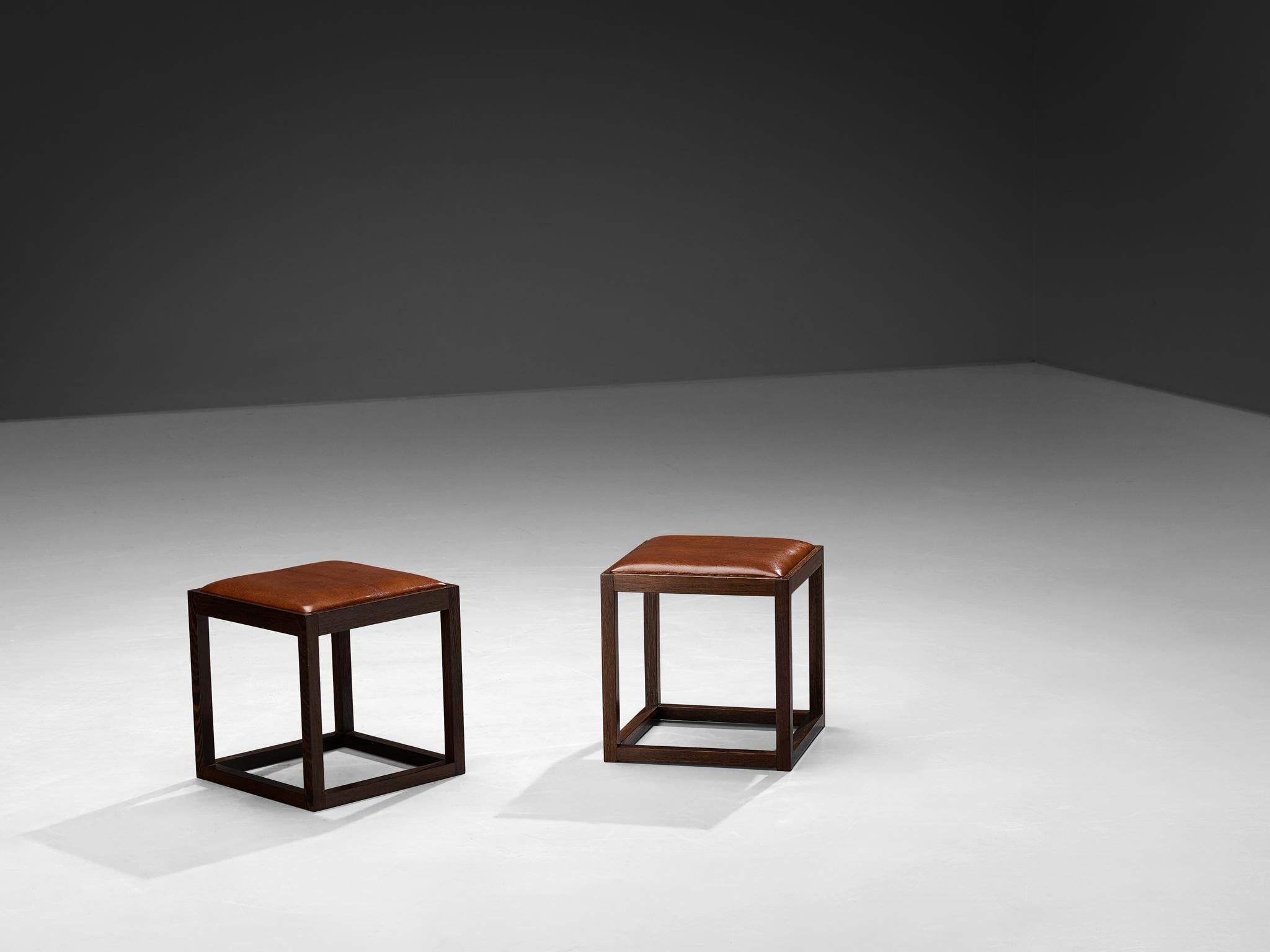 Claus Bonderup & Torsten Thorup Stools in Wengé and Leather In Good Condition For Sale In Waalwijk, NL