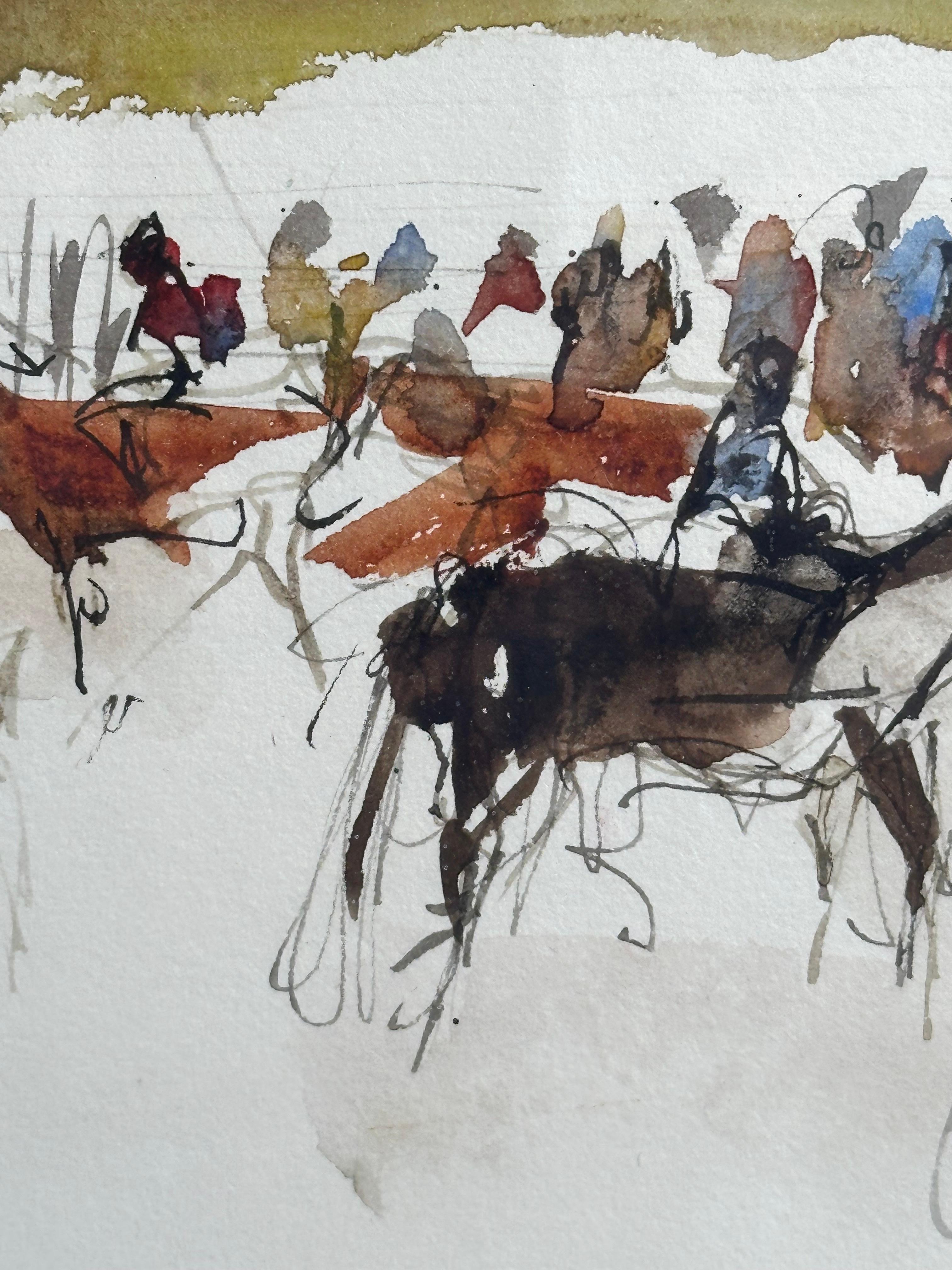 Monmouth County Hunt Race Meet NJ Landscape - Gray Animal Painting by Claus Hoie