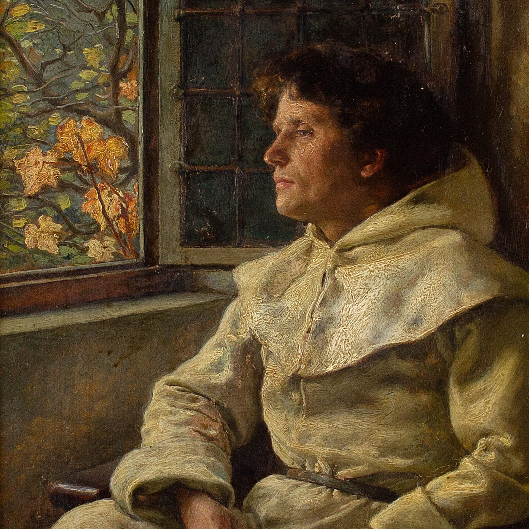 Claus Meyer, A Monk Contemplating By An Open Window, Oil Painting 4