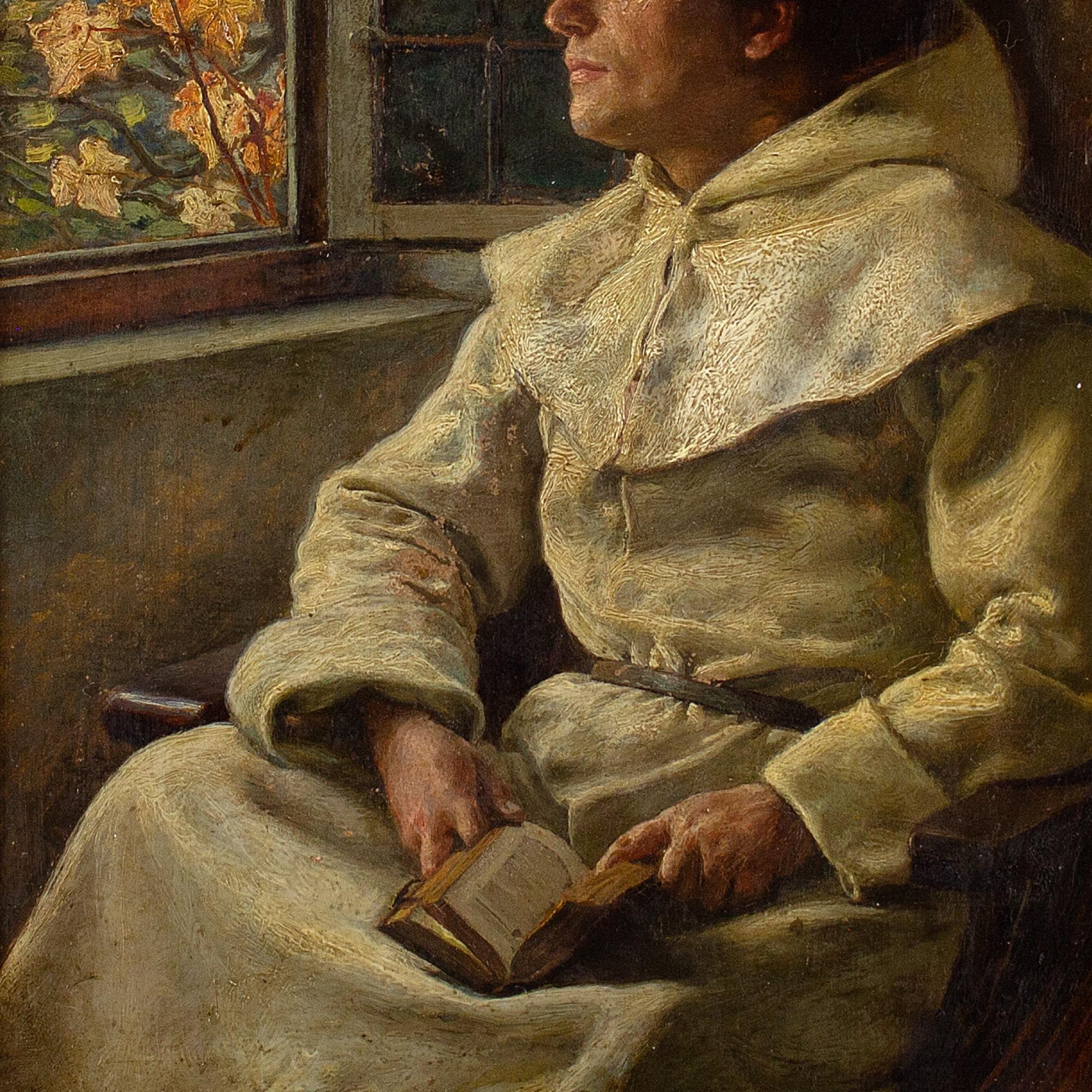 Claus Meyer, A Monk Contemplating By An Open Window, Oil Painting 5
